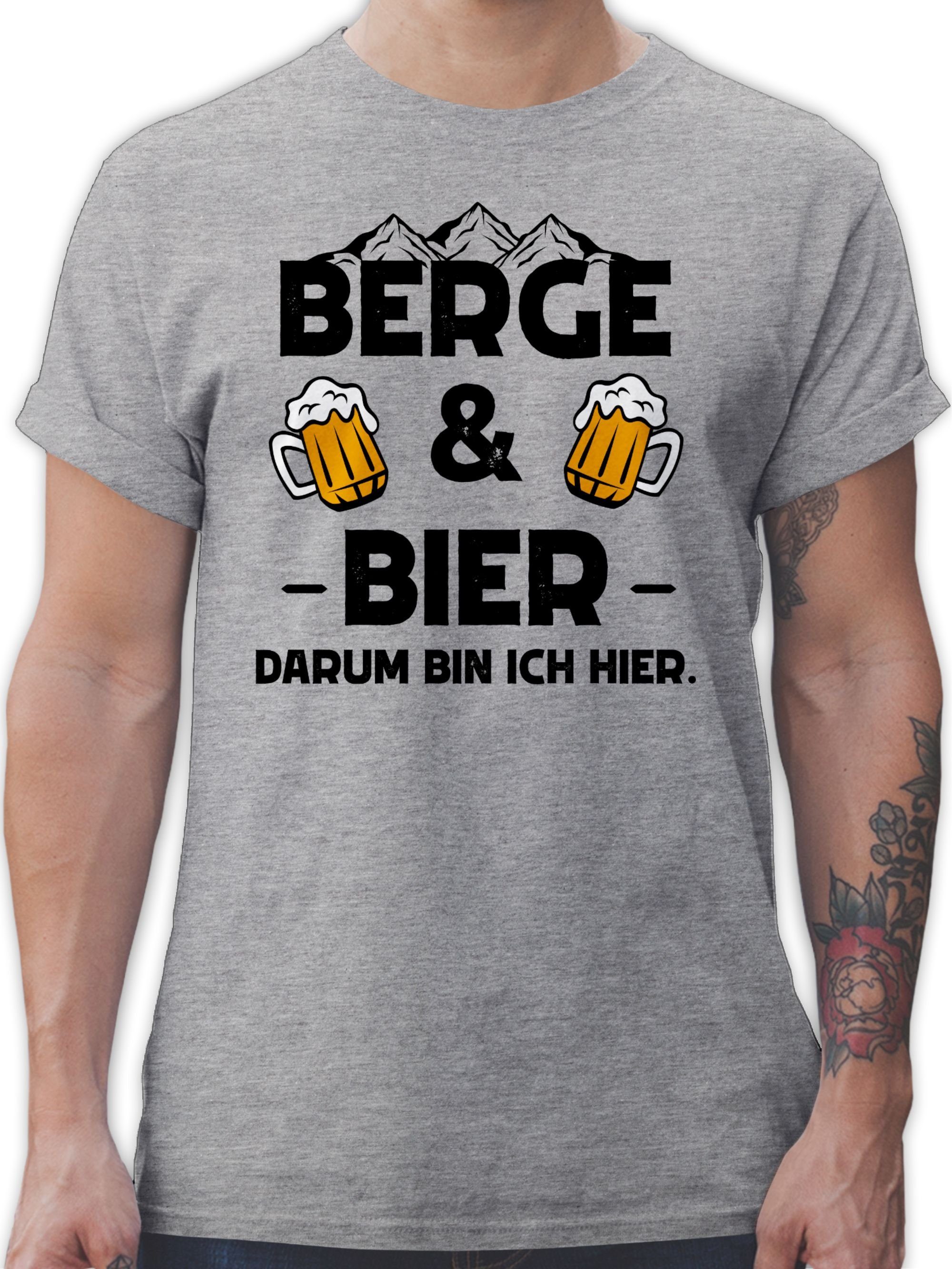 Shirtracer T-Shirt Berge und Bier schwarz Sprüche Statement mit Spruch 3 Grau meliert | T-Shirts