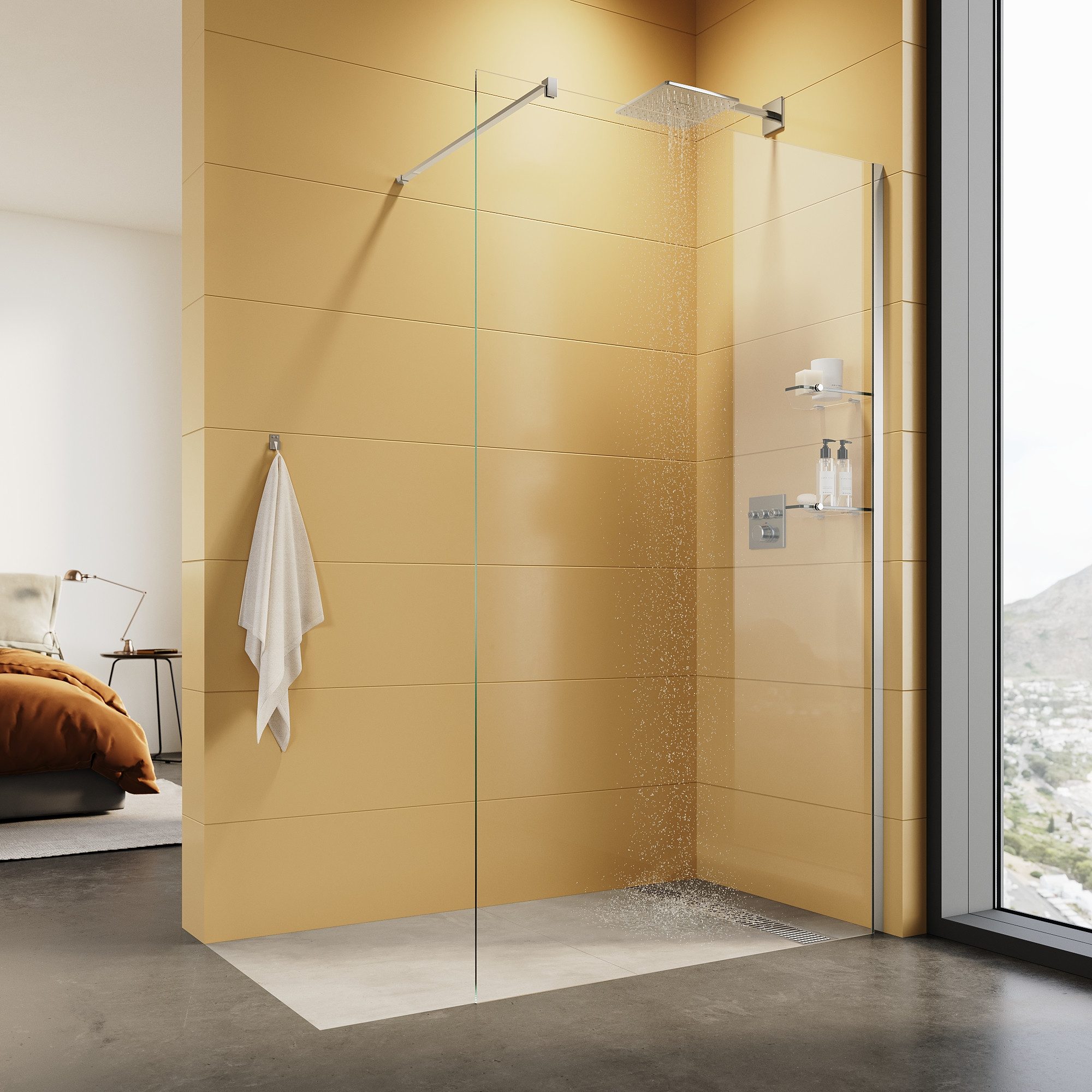 SONNI Walk-in-Dusche Duschwand aus 8 mm Glas mit integriertem Glasregal – H günstig online kaufen