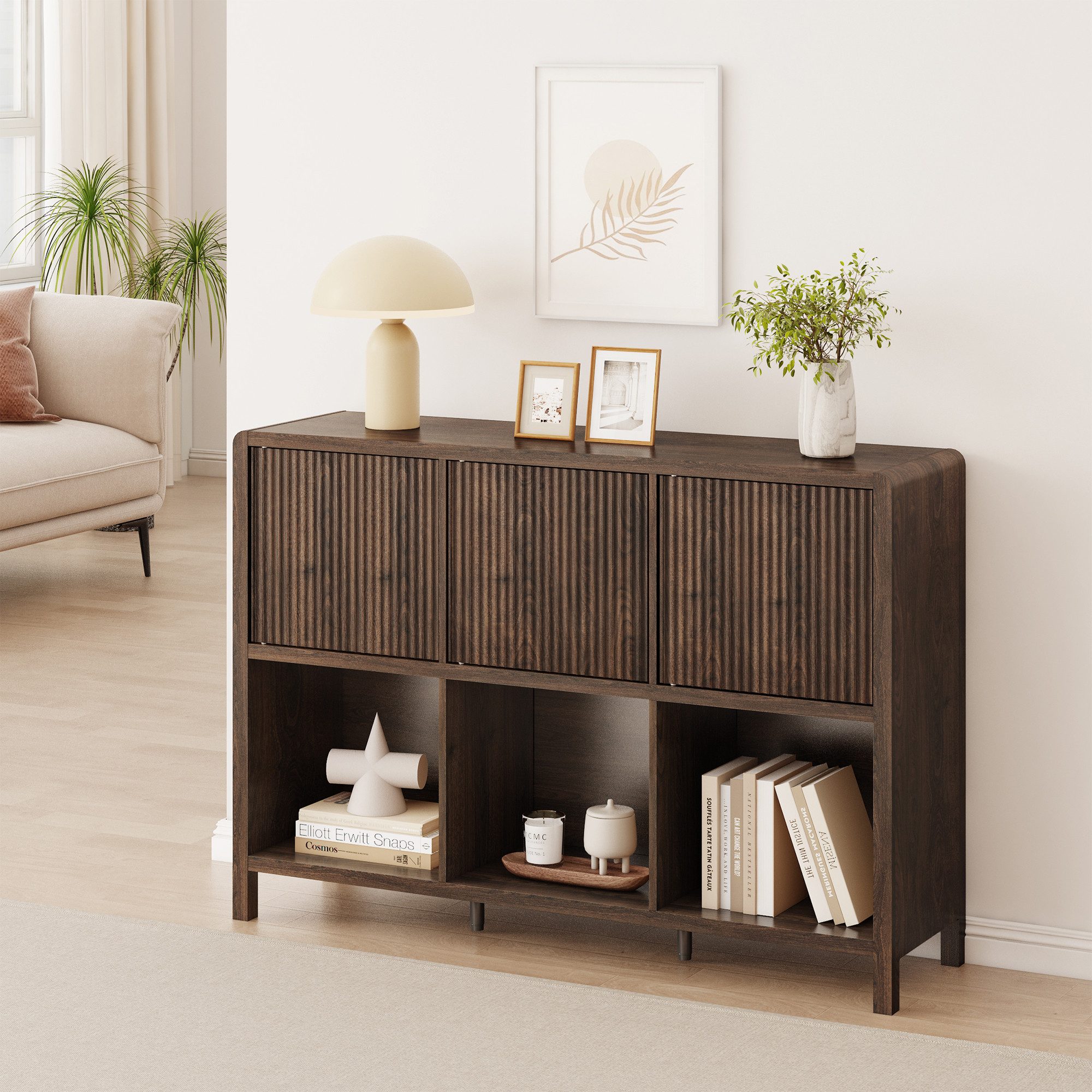 en.casa Sideboard, »Lukkodso« mit 3 Türen, 6 Fächern 77x110x30 cm Walnussop günstig online kaufen