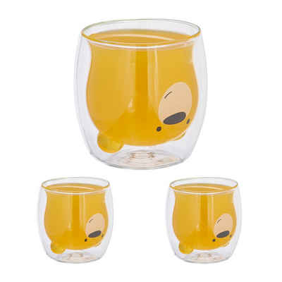 relaxdays Teeglas Doppelwandige Gläser "Bär" 3er Set, Glas