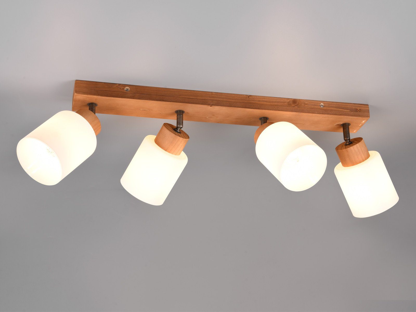 Reality Leuchten LED Deckenstrahler, Dimmfunktion, LED wechselbar, warmweiß, innen, Holz-lampe 4 Spots, Deckenleuchte Treppenhaus & Ankleidezimmer