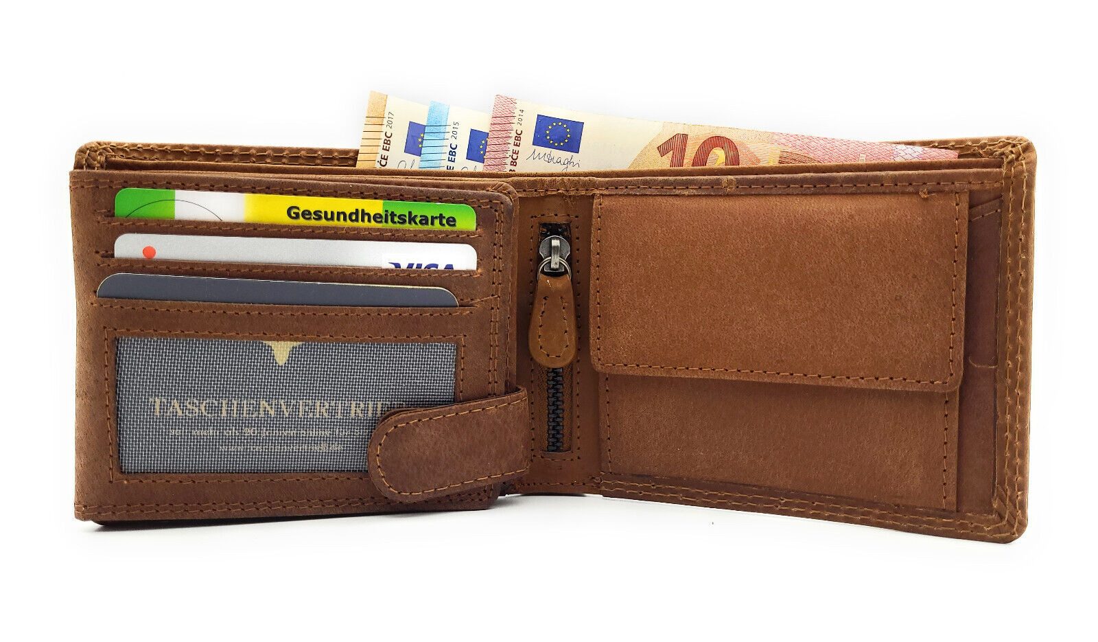 Lemasi Geldbörse maritimes echt Leder Portemonnaie mit Kompaß & Anker, stilvolle nautische Prägung, viele Fächer