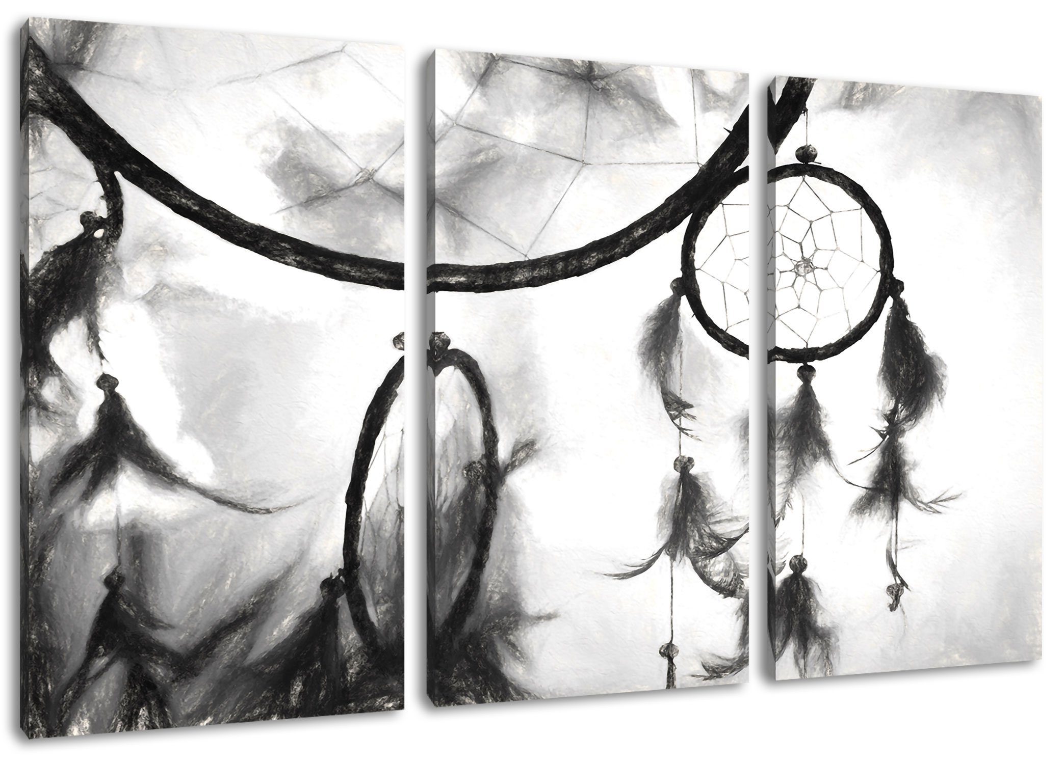 Pixxprint Leinwandbild Traumfänger Zackenaufhänger (120x80cm) St), 3Teiler bei fertig Leinwandbild (1 bei Sonnenuntergang, Sonnenuntergang Traumfänger bespannt, inkl