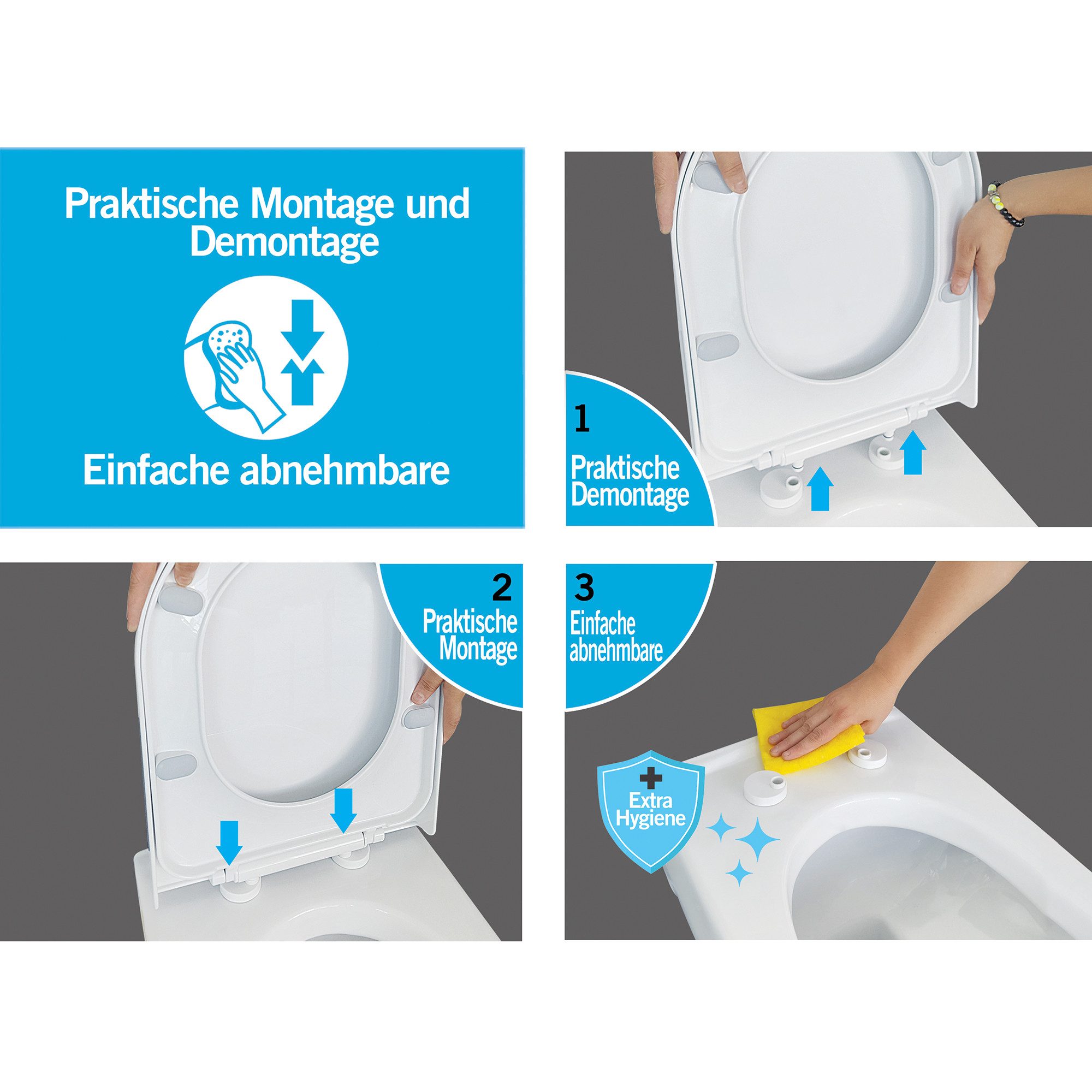 Thumbnail - Aqua Bagno WC-Sitz Softclose Toilettendeckel abnehmbarer WC-Sitz (WC-Sitz, WC-Deckel, 1-St)