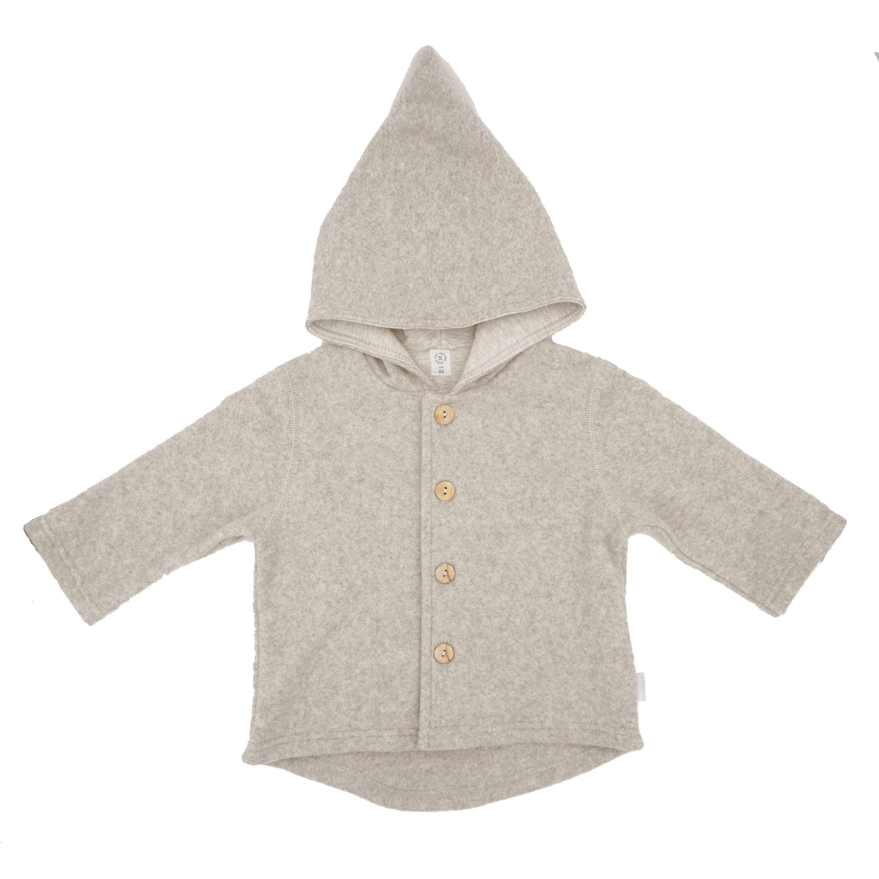 Fleecejacke GOTS BABY-Jacke,Baumwollfleece Kapuze, Knöpfe, Jerseyfutter