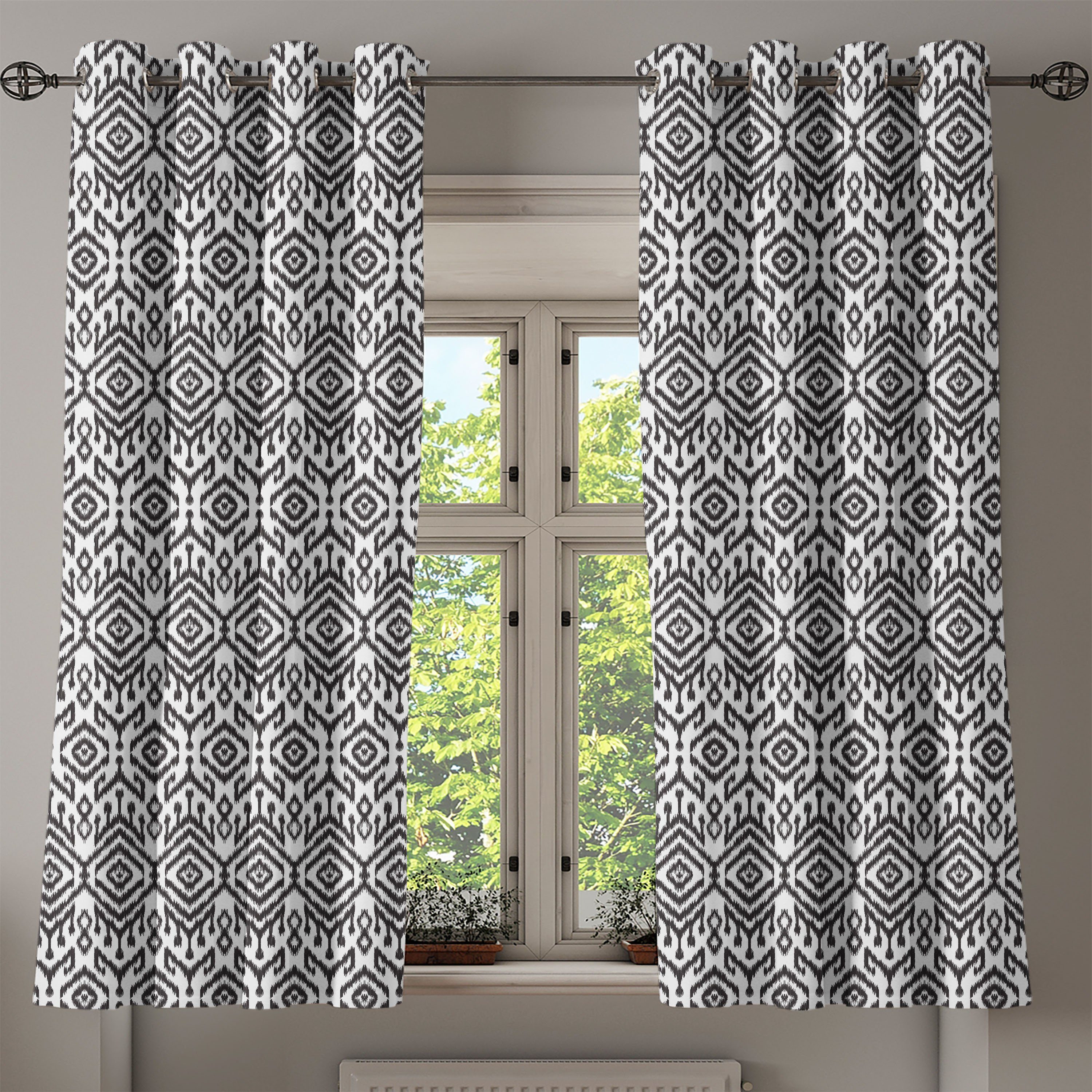 Dekorative für Kunst 2-Panel-Fenstervorhänge Schlafzimmer Wohnzimmer, Abakuhaus, Scribble Bohemien Ikat Gardine