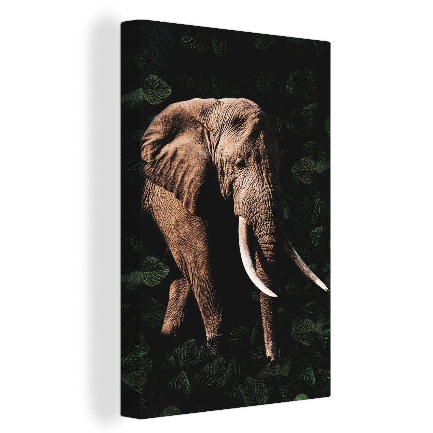 OneMillionCanvasses® Leinwandbild Elefant - Dschungel - Schwarz, (1 St), Leinwandbild fertig bespannt inkl. Zackenaufhänger, Gemälde, 20x30 cm