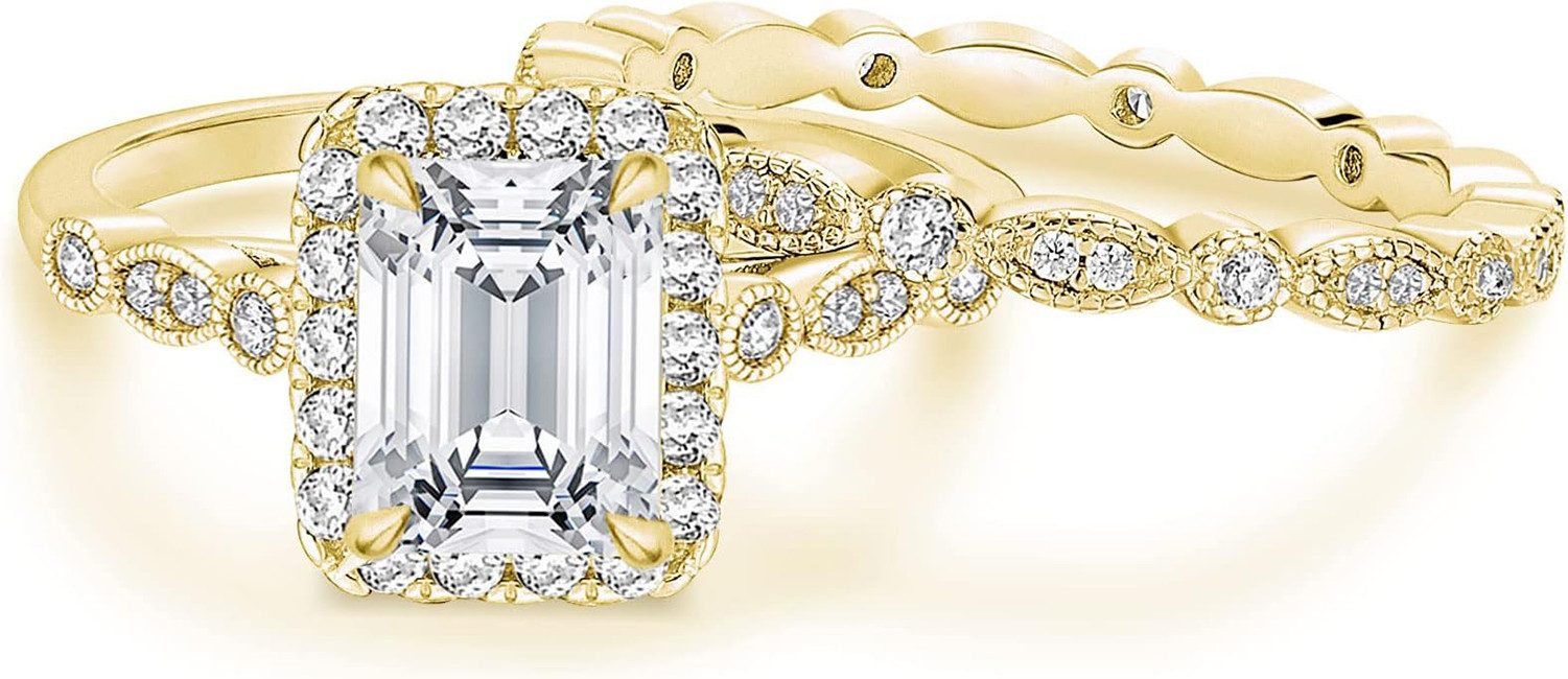 Jumpeak Diamantring 585 Gold, 3 Karat Smaragd, Damenring mit echtem Diamanten