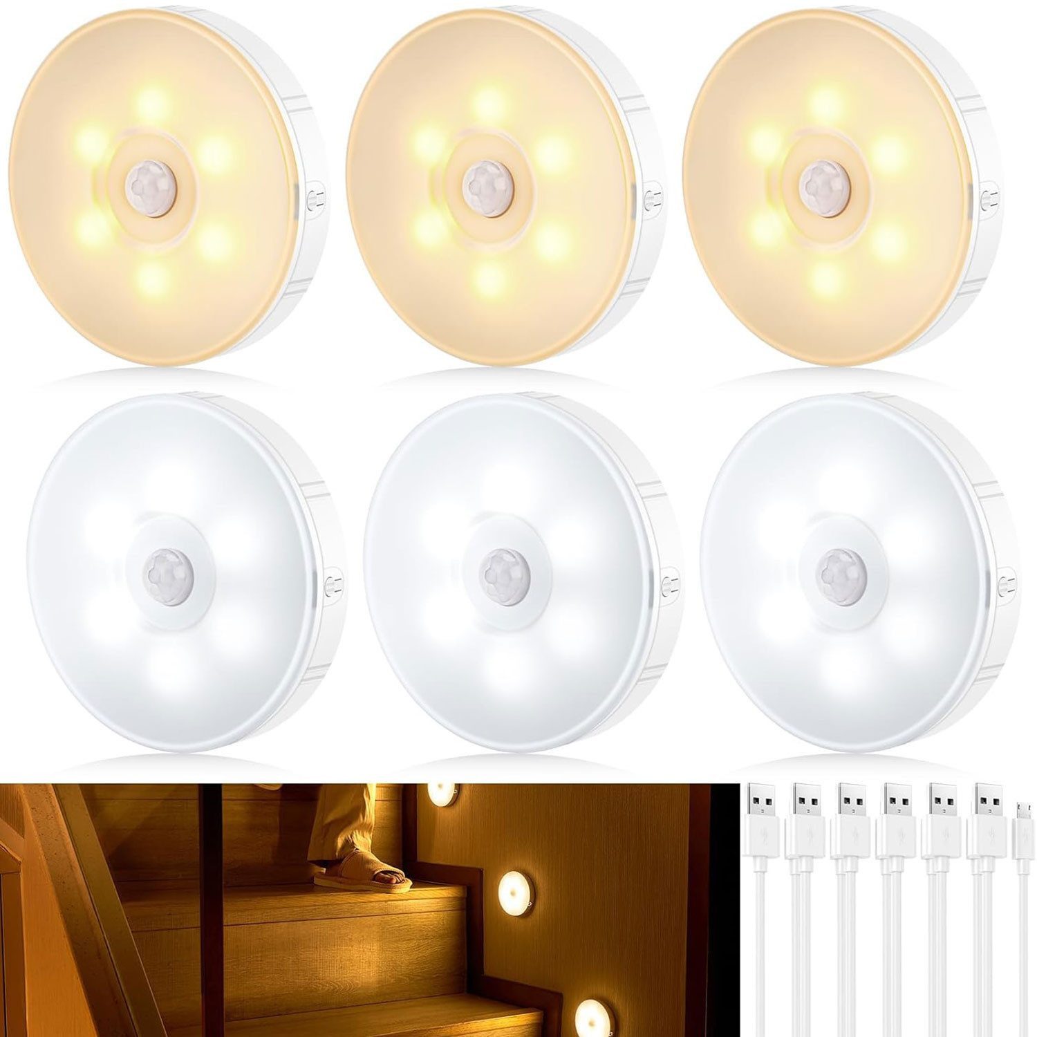 feinlux Nachtlicht Nachtlicht LED Nachttischlampe Nachtlicht Licht Schranklicht wandlampe, LED fest integriert, Warmweiß/Kaltweiß, 3 Modi & Dimmbar
