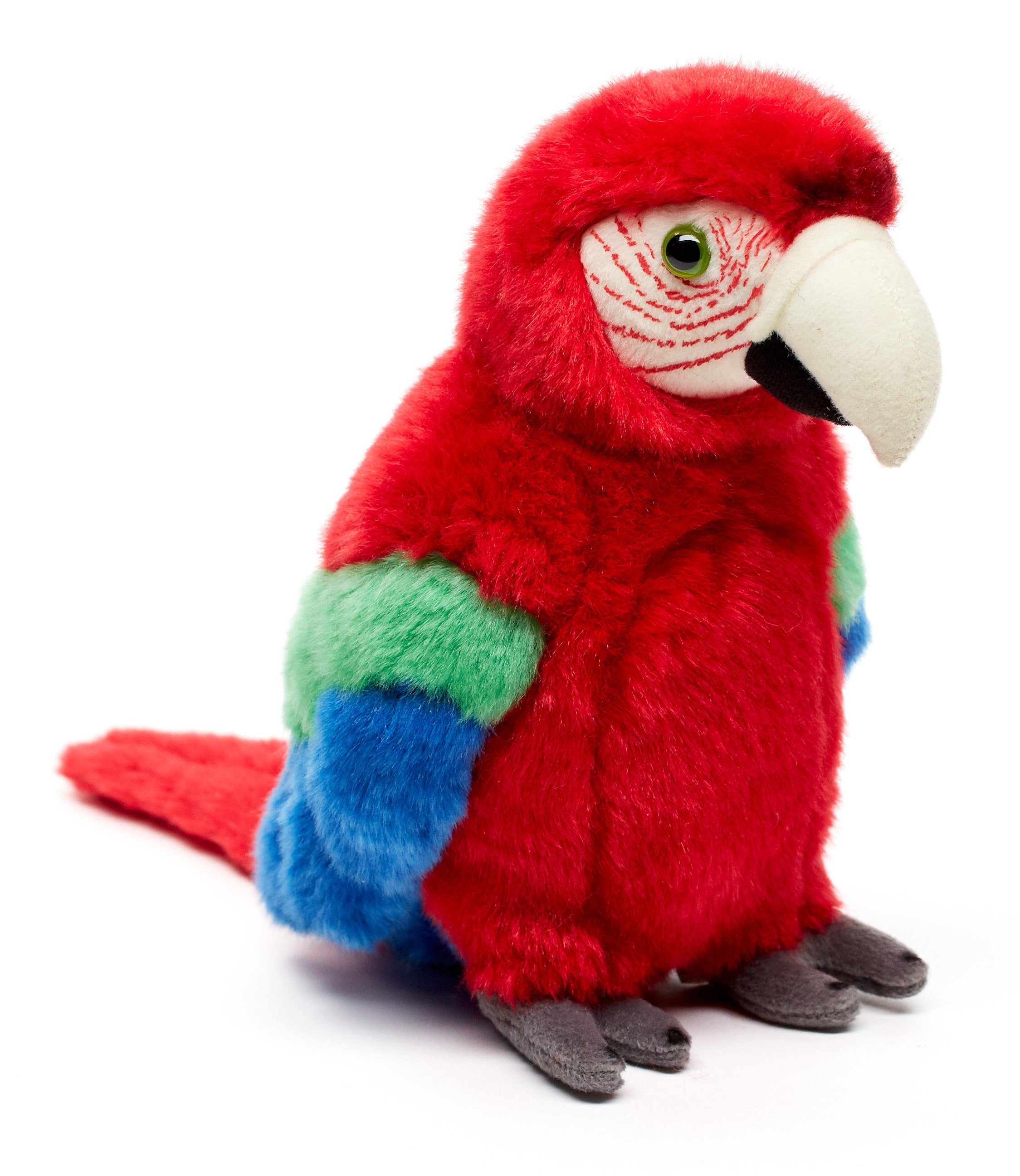 Uni-Toys Kuscheltier Papagei - rot blau Füllmaterial 24 recyceltes - Plüschtier, zu oder - Plüsch-Vogel 100 (Höhe) - cm 