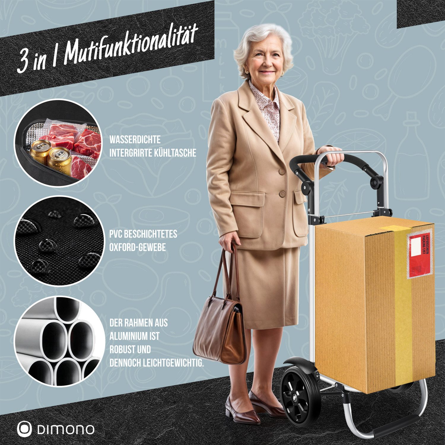Dimono Einkaufstrolley Dimono 3-in-1 Einkaufstrolley mit Kühltasche – faltbar & praktisch, 56 l, Klappbarer Transportwagen – Bild 4 von 5