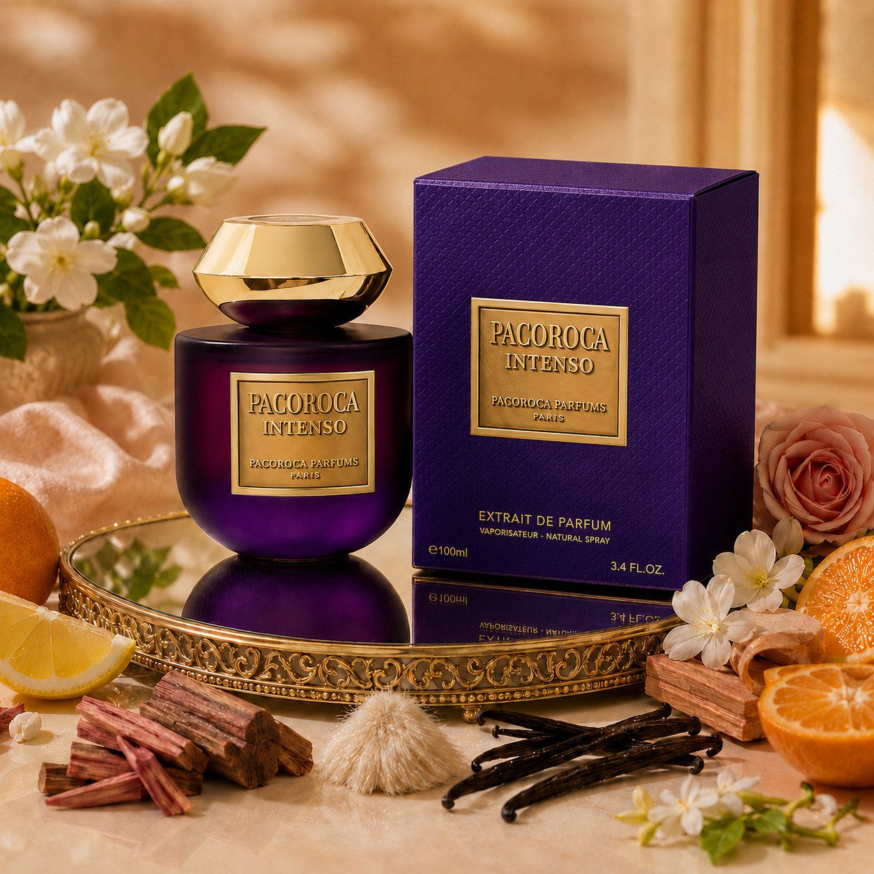PACOROCA PARIS Eau de Parfum Pacoroca Intenso Herrenduft Fruchtig Blumen aus Paris 100 ml, Hergestellt Paris Luxuriöser Herenduft, langanhaltend, edle Verpackung
