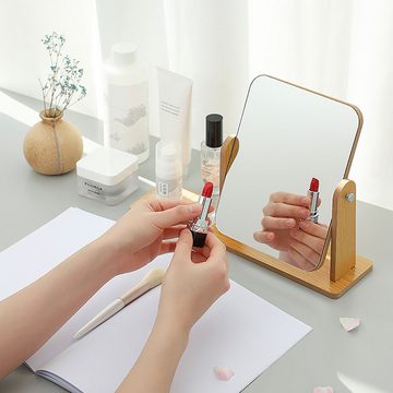 MODFU Schminkspiegel Reisespiegel Kosmetikspiegel Makeup Make-up Spiegel Tischspiegel Holz (360 Grad Freistehend Tischspiege 23.5 x 22 x 8 cm, einfache Selbstmontage), für Schminktisch Schreibtisch Badezimmer Schlafzimmer Zuhause Reise
