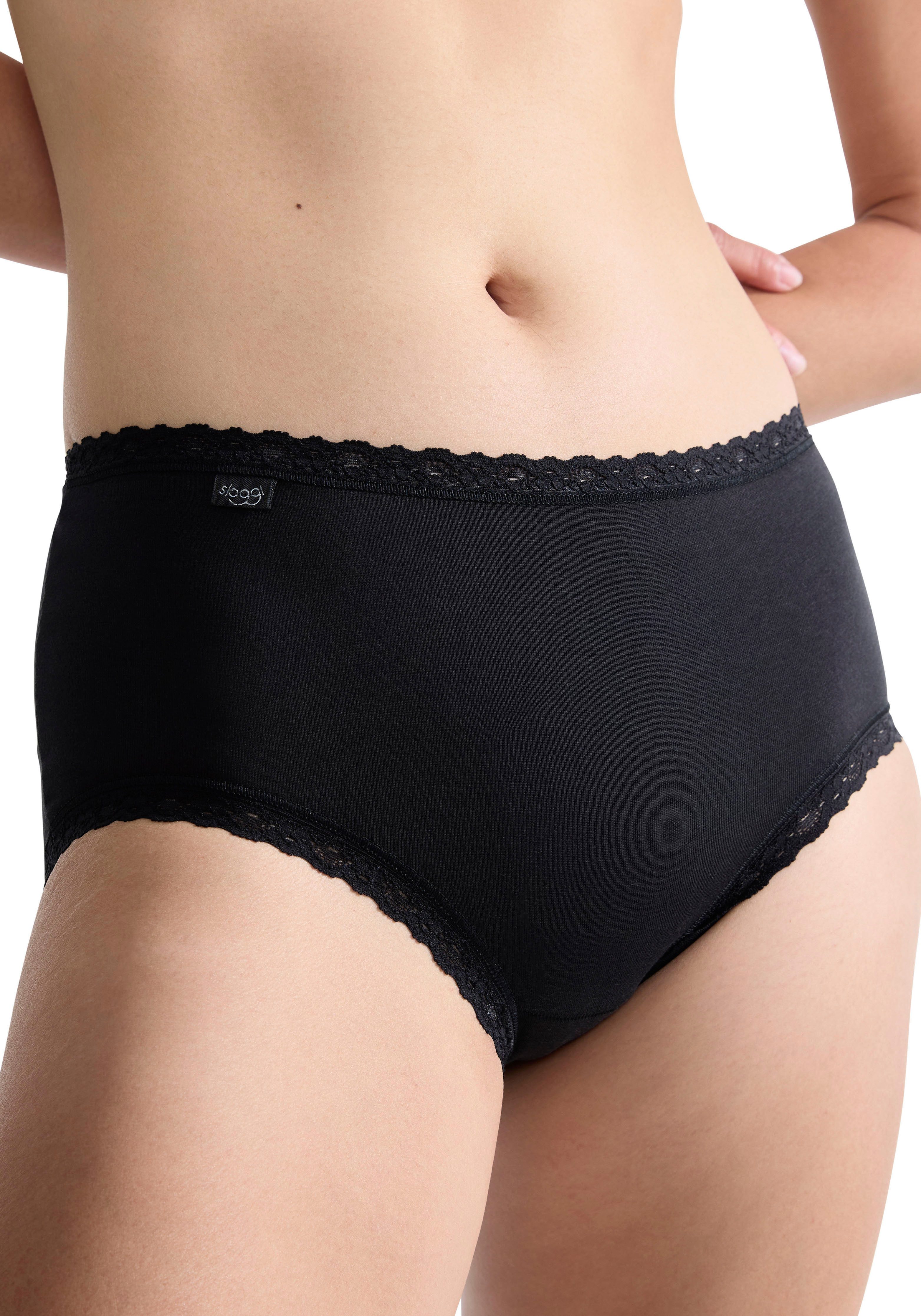 sloggi Midislip 24/7 Cotton Lace (3er Pack) mit zarter Spitze, Baumwollmischung. blickdicht, hüftiger Schnitt