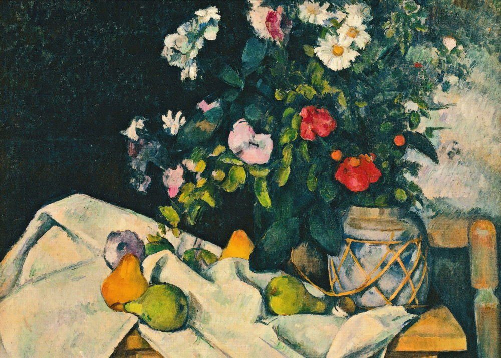 Postkarte Kunstkarte Paul Cézanne "Stillleben mit Blumen und Früchten"