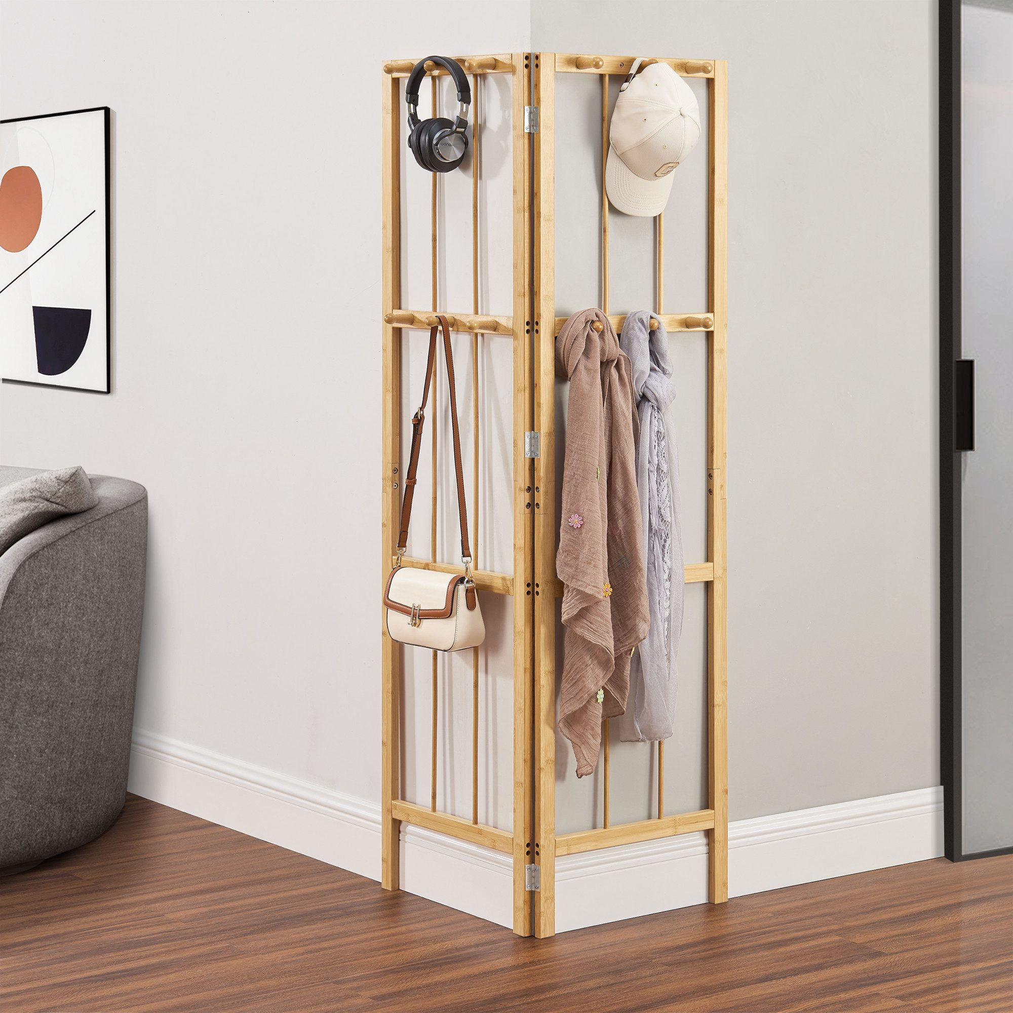 en.casa Garderobenpaneel, »Hyllestad« Klappgarderobe 165,5x92x8cm Bambus günstig online kaufen
