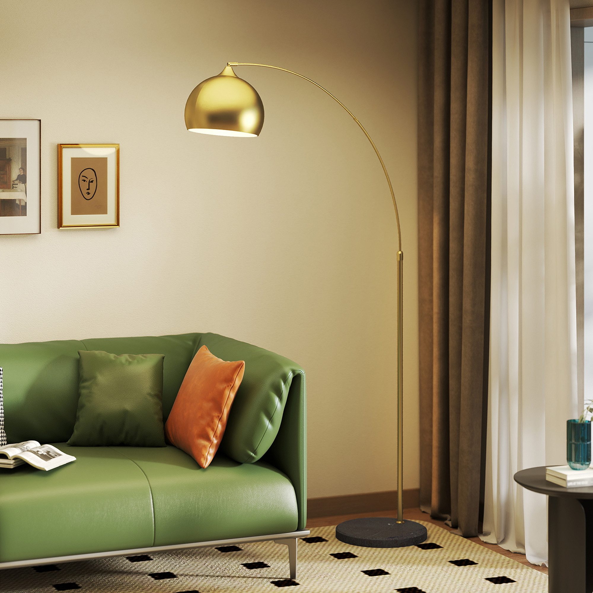 HOMCOM Stehlampe Stehleuchte höhenverstellbar, schwenkbar Bogenlampe, Ein-,Ausschalter, ohne Leuchtmittel, klassische, höhenverstellbare Standlampe