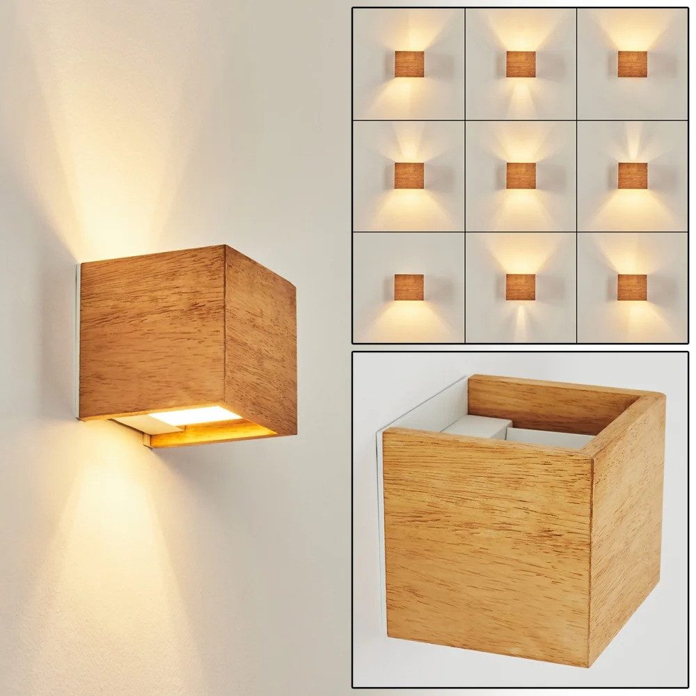 hofstein Wandleuchte »Vaccina« moderne Wandlampe aus Holz/Metall in Natur/Weiß, ohne Leuchtmittel, eckige Leuchte mit verschiedenen Lichteffekten, Up & Down, 1xG9