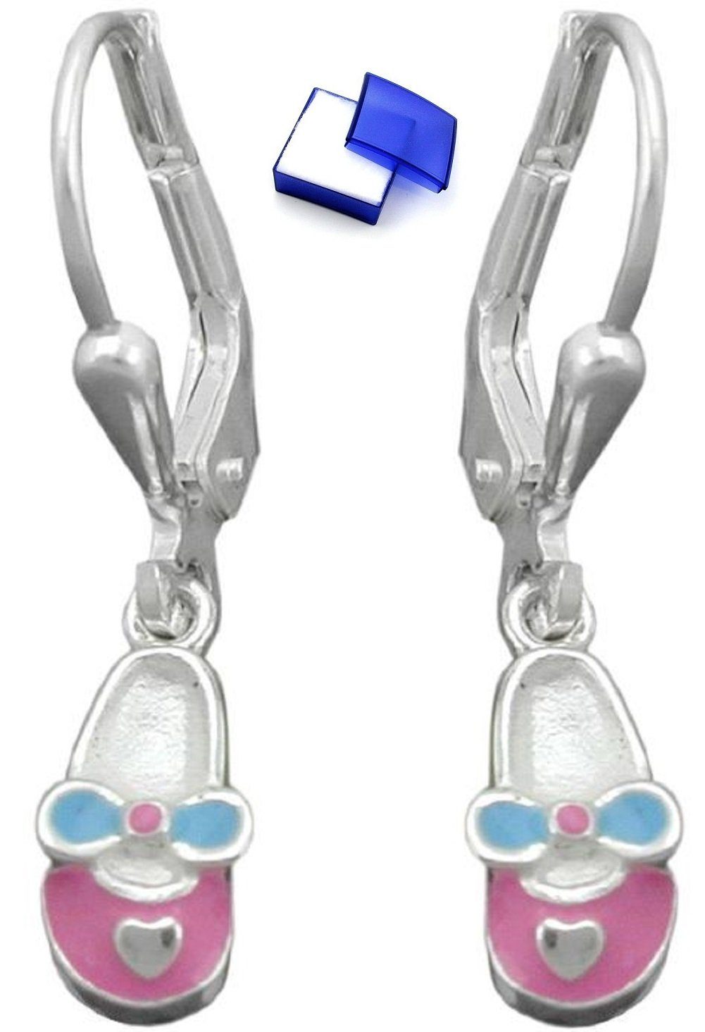unbespielt Paar Ohrhänger Brisur Kinderschuh rosa-hellblau 925 Silber 24 x 5 mm mit Schmuckbox, Silberschmuck für Kinder