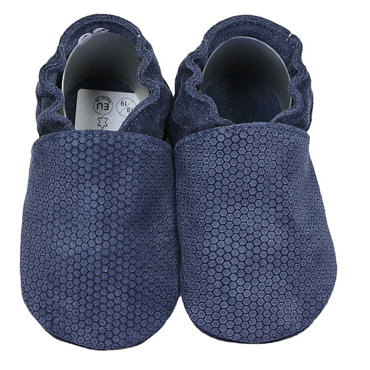 HOBEA-Germany Krabbelschuhe blau geprägt 18/19 (6 - 12 Monate) Krabbelsohle Krabbelschuh handgefertigt in der EU, Rutschfest und flexibel