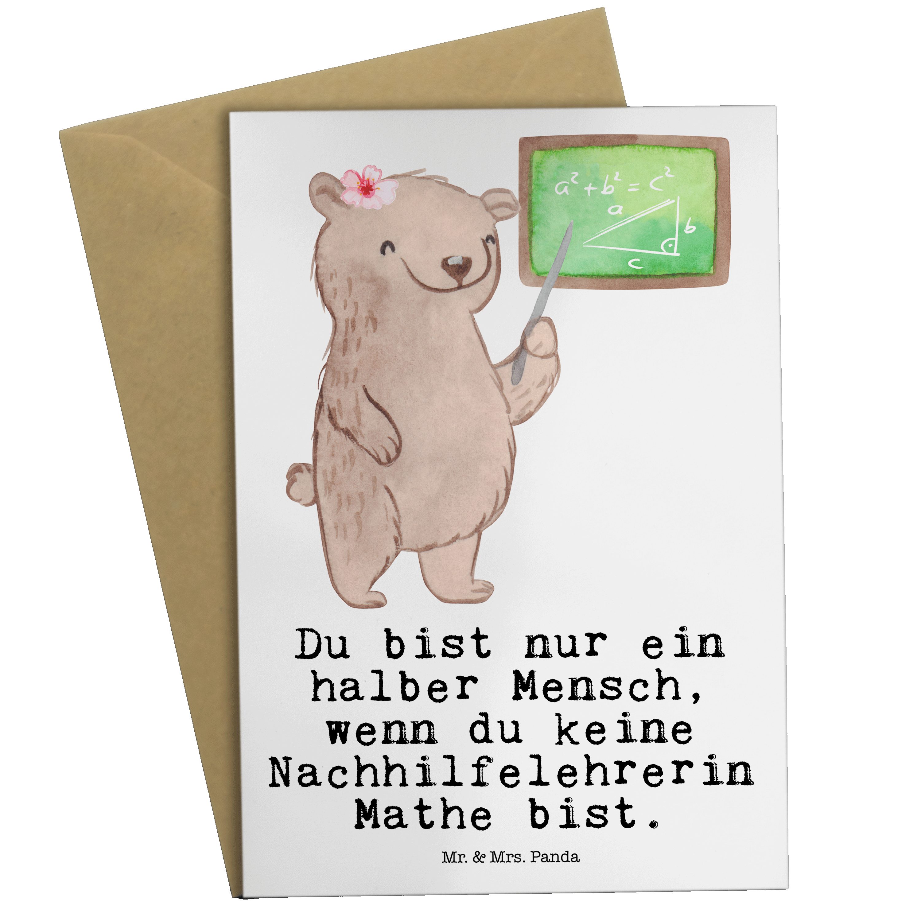 Mr. & Mrs. Panda Grußkarte Nachhilfelehrerin Mathe mit Herz - Weiß - Geschenk, Hochzeitskarte, N