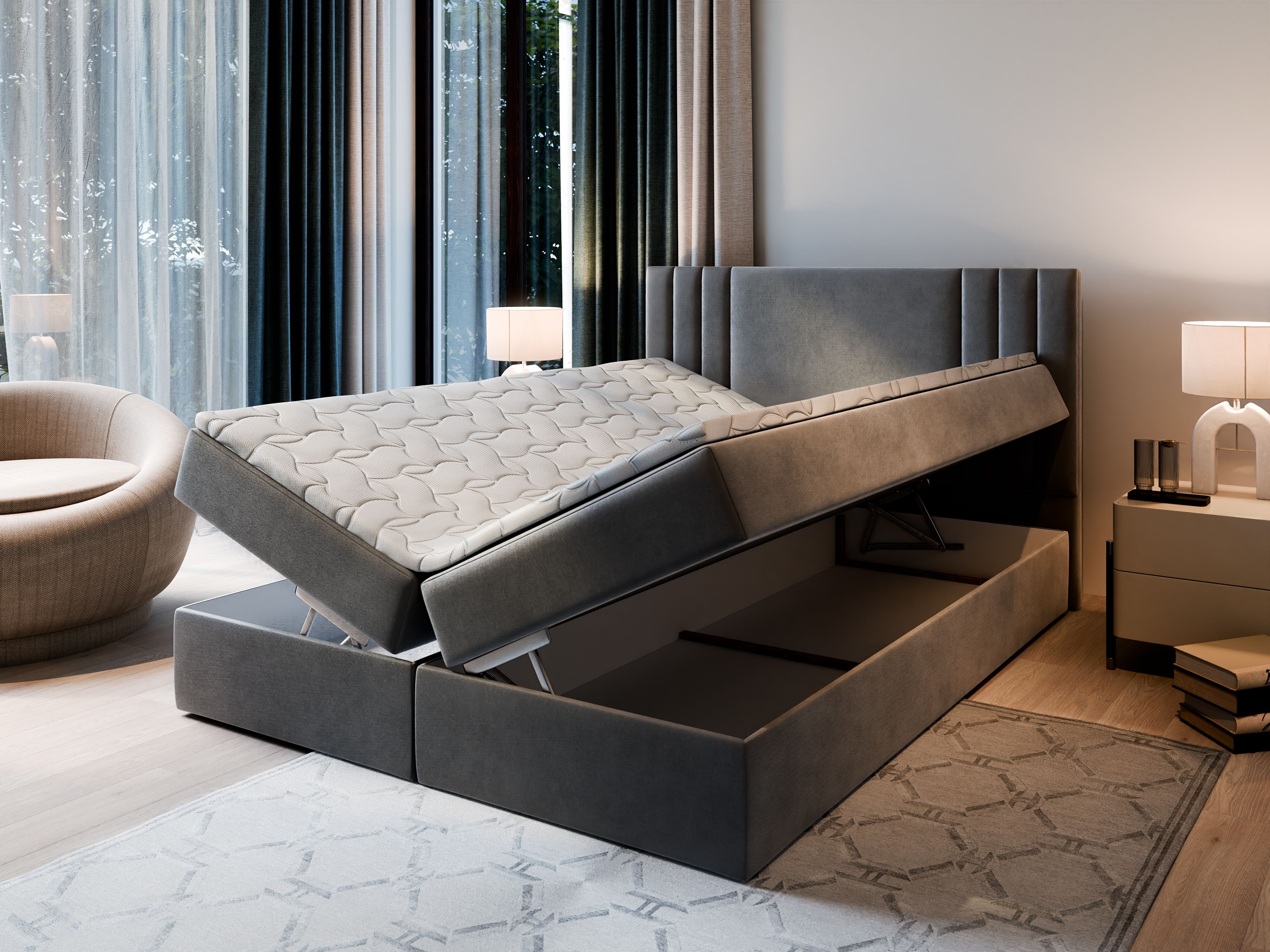 Masseno Boxbett BRES 140x200 cm mit Bonell Matratze und Topper, Doppelbett, Polsterbett mit Kopfteil, Boxspringbett