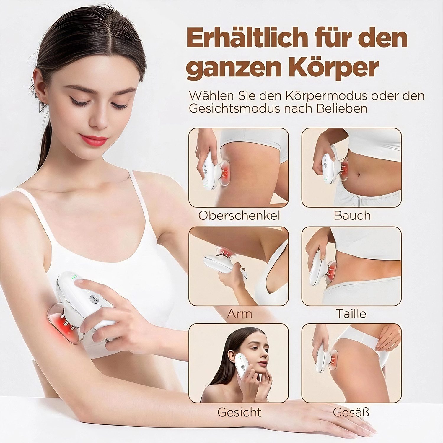 FOSMET Massagegerät Anti-Cellulite Massagegerät 3in1 Gua Sha Schröpfgerät Rot & Blaulicht, Elektrisches Schröpfgerät mit Lichtwellen für Bauch, Beine, Arme & Po – Bild 5 von 5