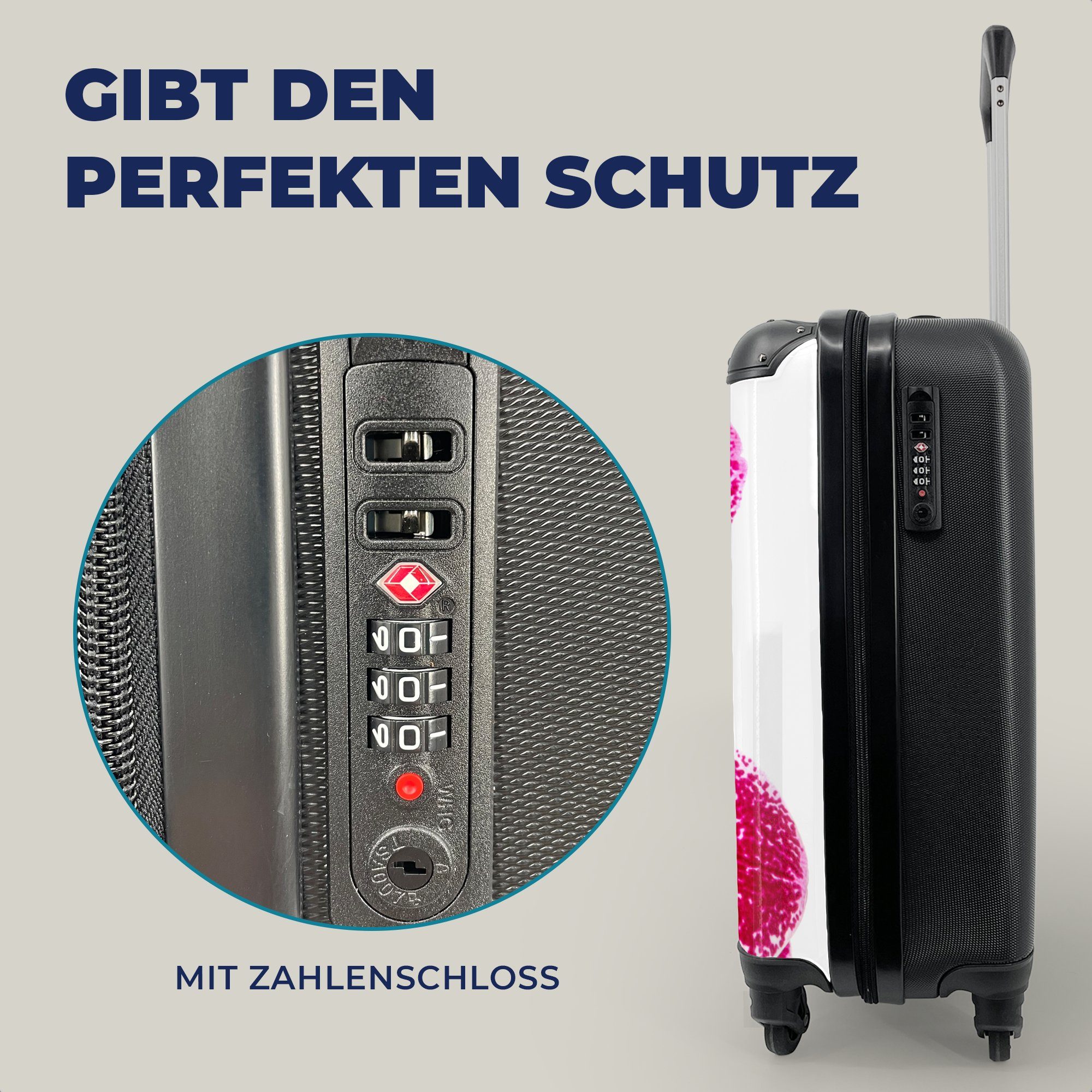 MuchoWow Handgepäckkoffer Orchidee mit für 4 rollen, Ferien, Rollen, Handgepäck Trolley, Reisekoffer Reisetasche rosa