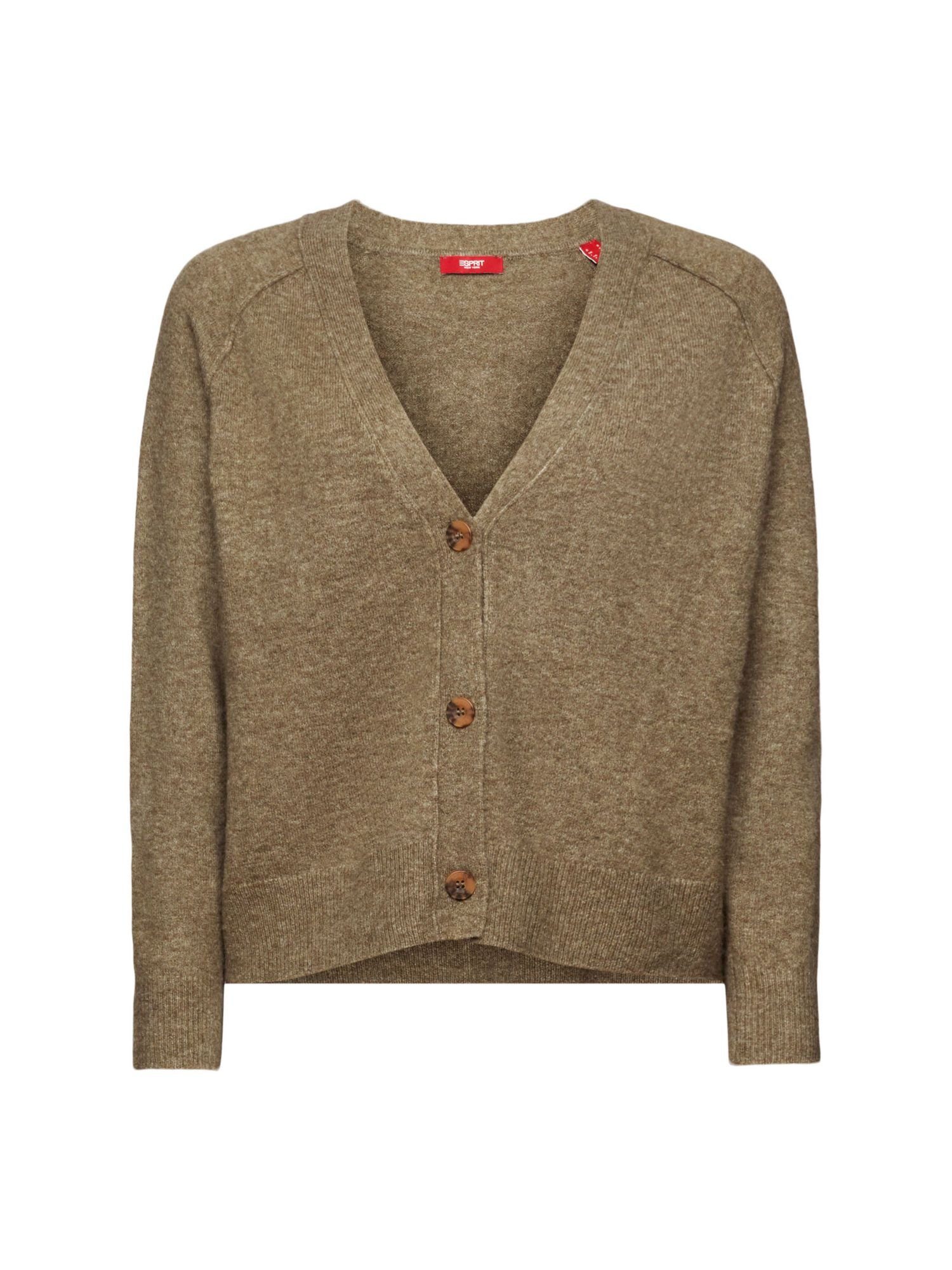 günstige Rabatte Esprit Strickjacke V-Ausschnitt, mit Wollmix Cardigan Geknöpfter GREEN KHAKI (1-tlg)