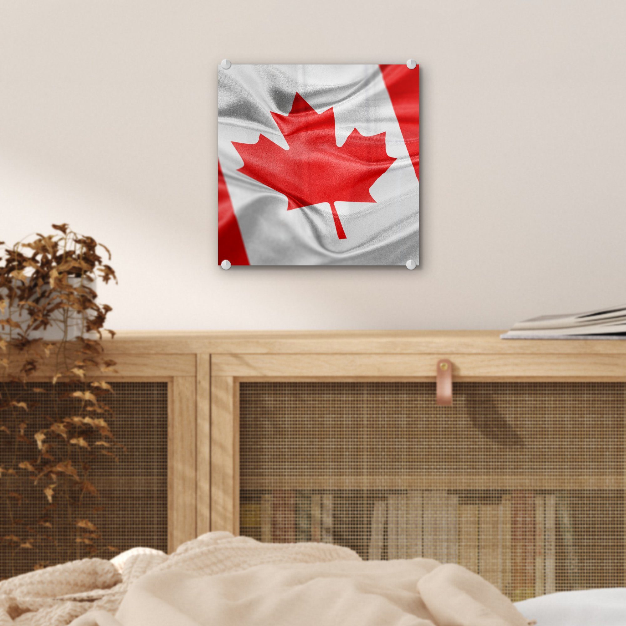 - der Auflösung von (1 Hohe Acrylglasbild - Wanddekoration MuchoWow St), Wandbild auf Glas Foto Flagge Glas auf - Bilder Glasbilder Kanada,