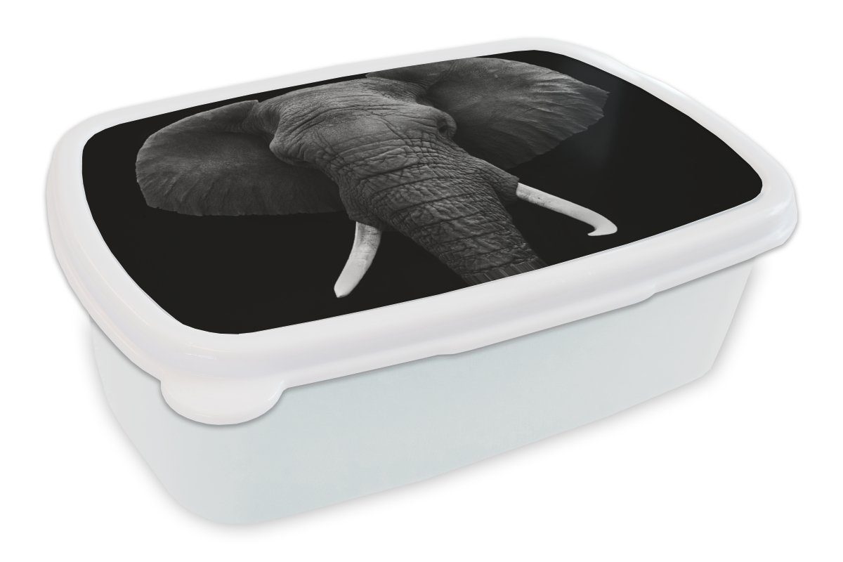 MuchoWow Lunchbox Elefant - Wildtiere - Schwarz - Weiß - Porträt, Kunststoff, (2-tlg), Brotbox für Kinder und Erwachsene, Brotdose, für Jungs und Mädchen