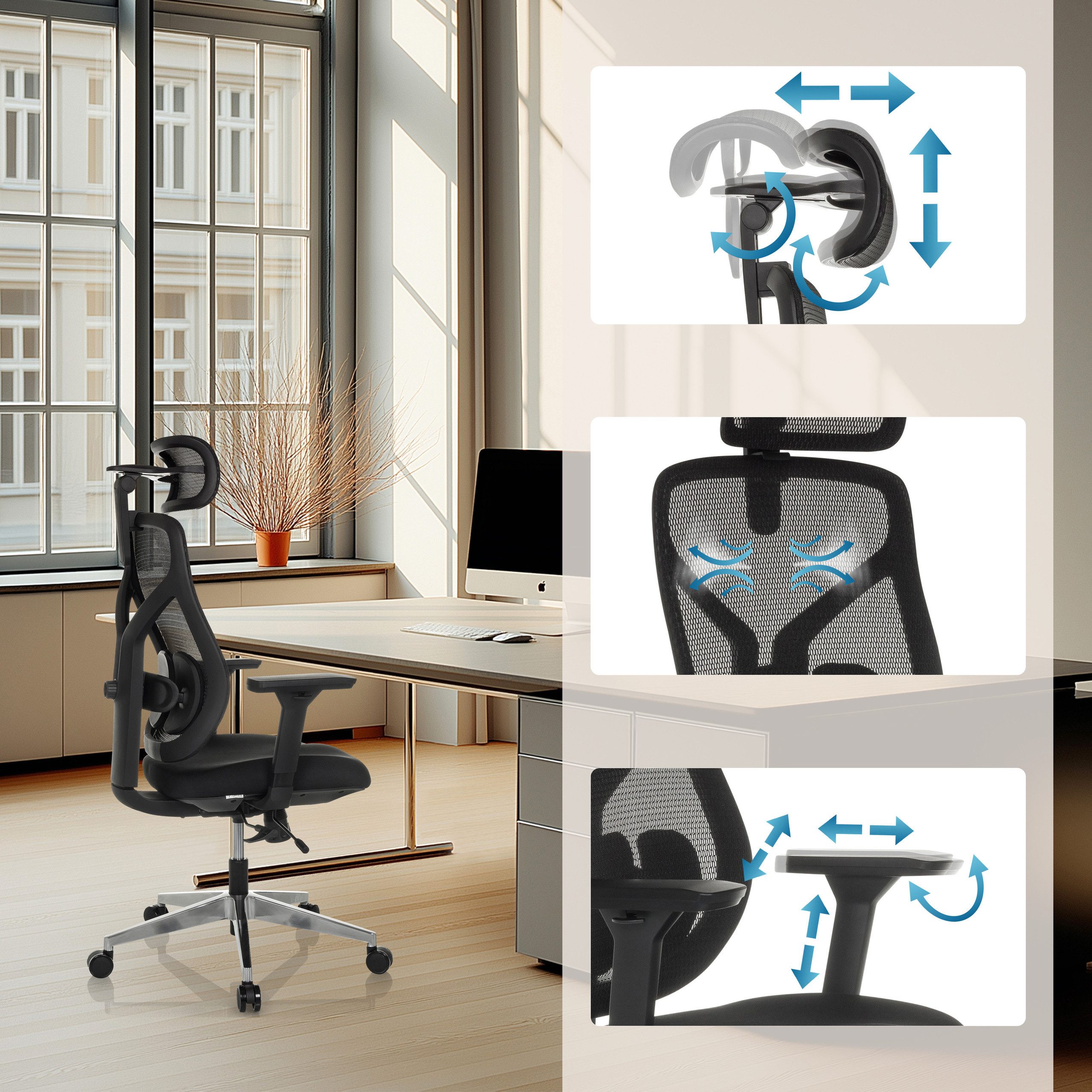 hjh OFFICE Drehstuhl High End Bürostuhl Cassilis B Stoff / Netzstoff (1 St), Profi Schreibtischstuhl ergonomisch, Chefsessel höhenverstellbar