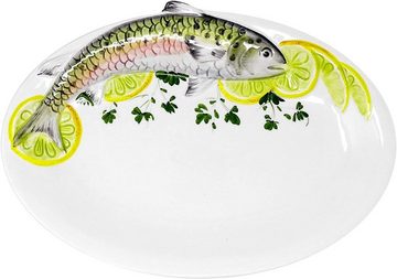 Lashuma Servierplatte Forelle, Keramik, (1-tlg., 31 x 22 cm), Ovaler Fischteller mit Forellen 3D Design
