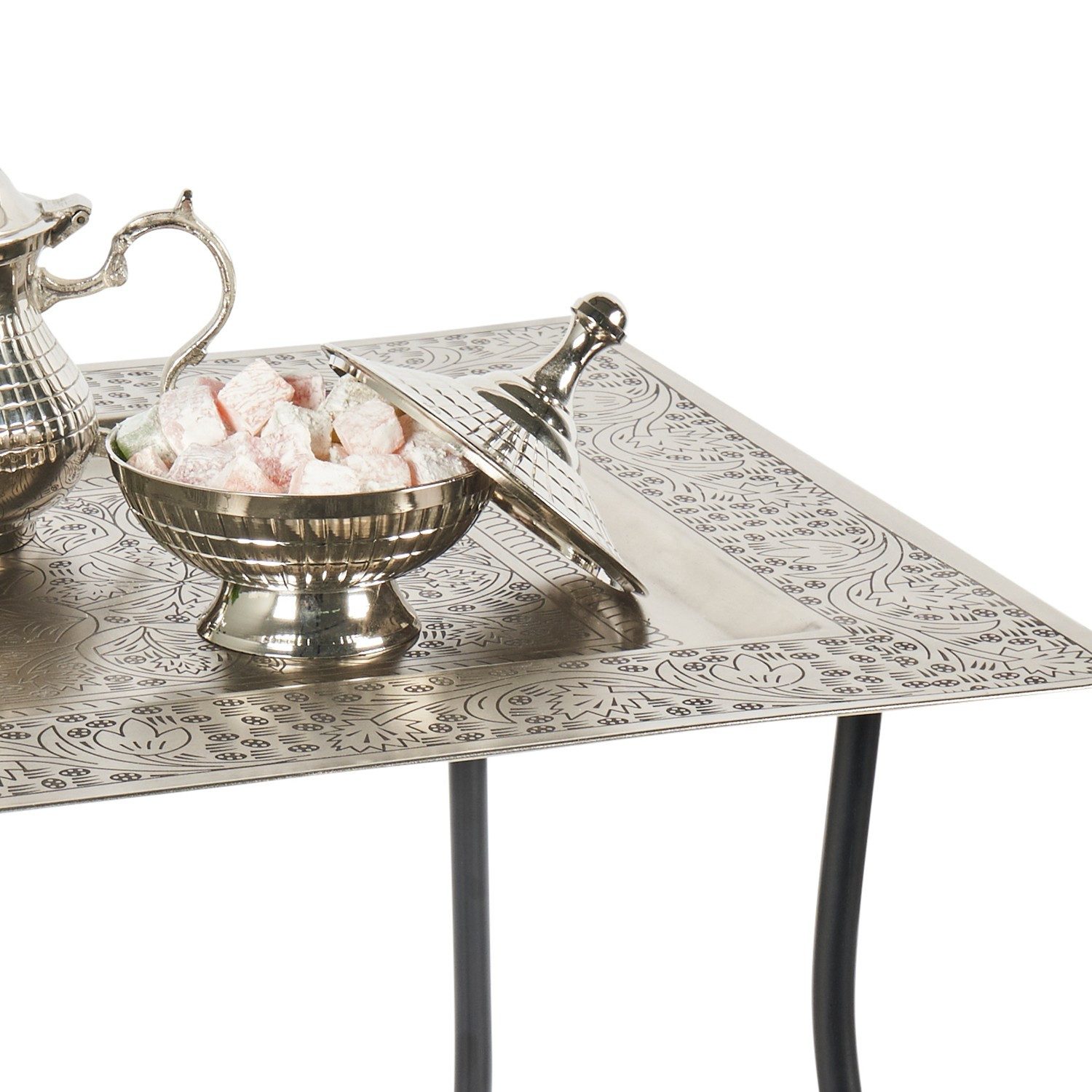Marrakesch Orient & Mediterran Interior Beistelltisch Tavolino Sule in metallo, design orientale, piano argentato 42 cm (1-St), Handarbeit – Bild 5 von 5