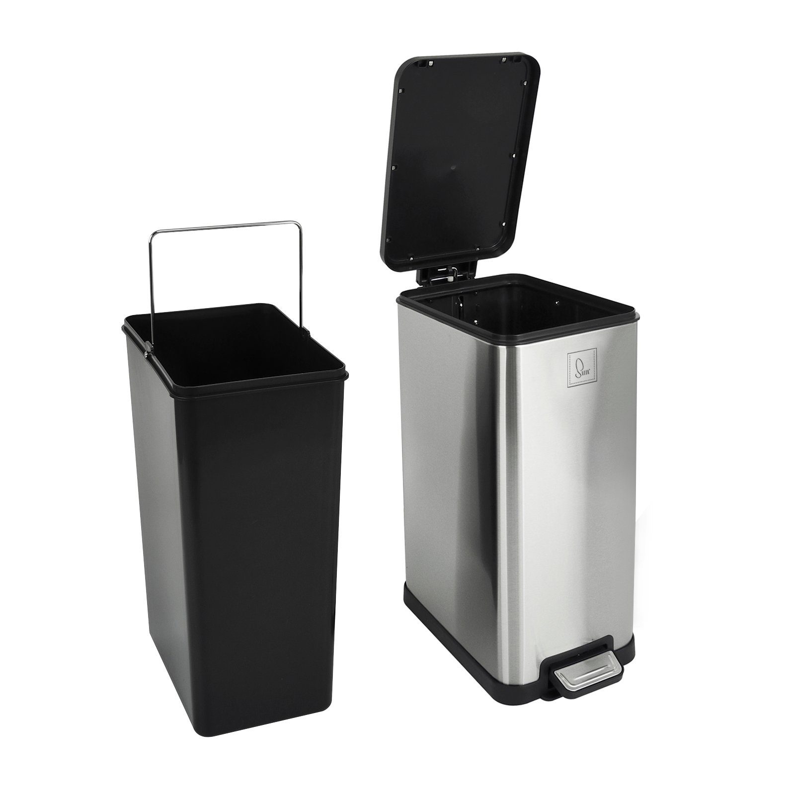 SVITA Mülleimer STM15, Treteimer, Kosmetikeimer, Softclose, 15L, Edelstahl, Silber