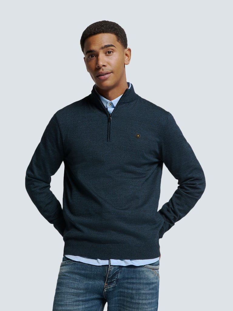 Strickpullover Pullover Half Zip 2 Coloured Melang
