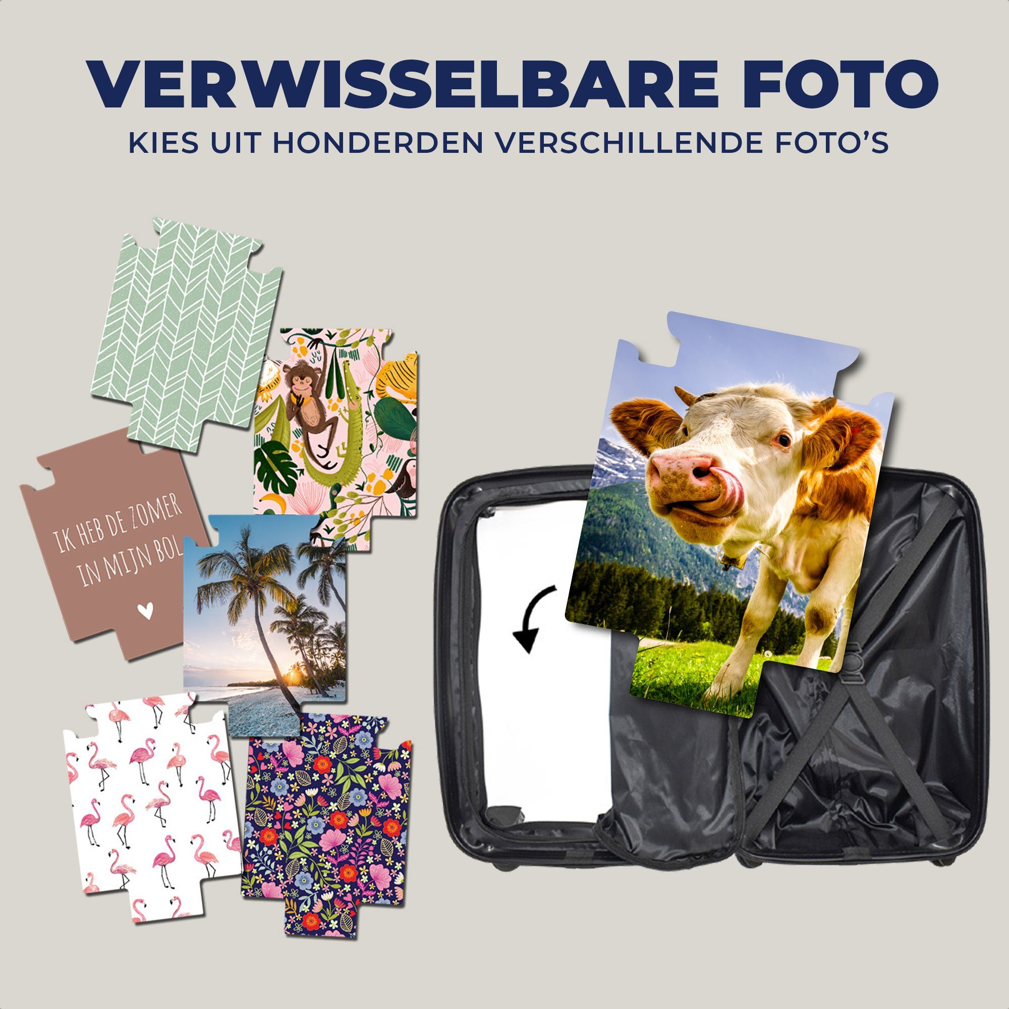 Gras Rollen, 4 Handgepäckkoffer Trolley, rollen, Ferien, Reisetasche für Berge - Landschaft Kühe Handgepäck mit - Reisekoffer - Alpen, - MuchoWow