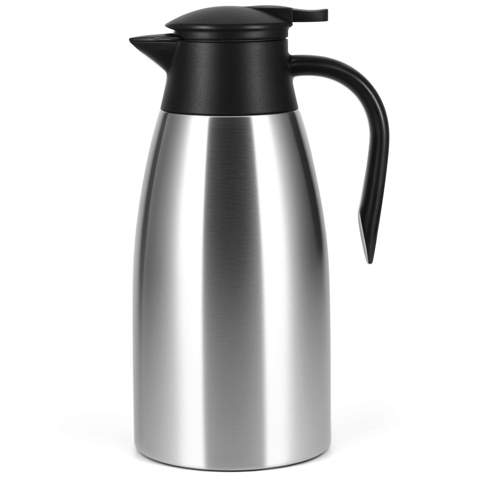LEMLIT Isolierkanne Thermokanne 2,1 L aus 304 Edelstahl, Doppelwandige Vakuum, 2.1 l, (1er Set, 1-St., 1tlg), Vakuumkanne für Kaffee & Tee, Lang anhaltende Wärmespeicherung, Silber