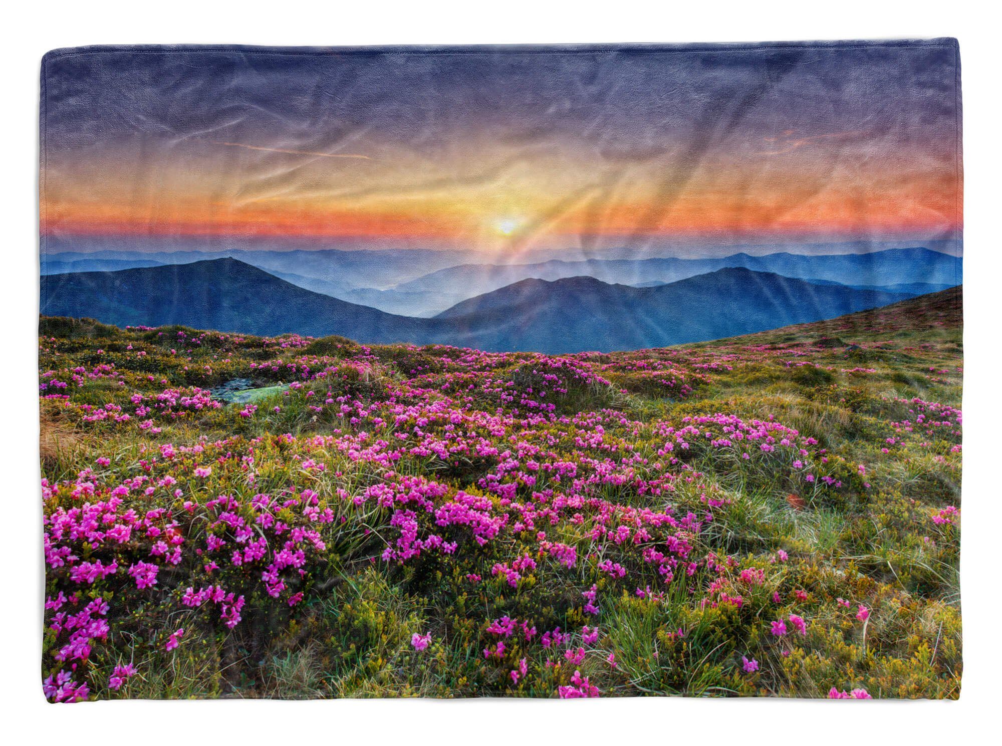 Berglandschaft Fotomotiv Saunatuch Kuscheldecke Baumwolle-Polyester-Mix Handtuch Handtuch Strandhandtuch (1-St), mit Sonnenunterga, Sinus Handtücher Art