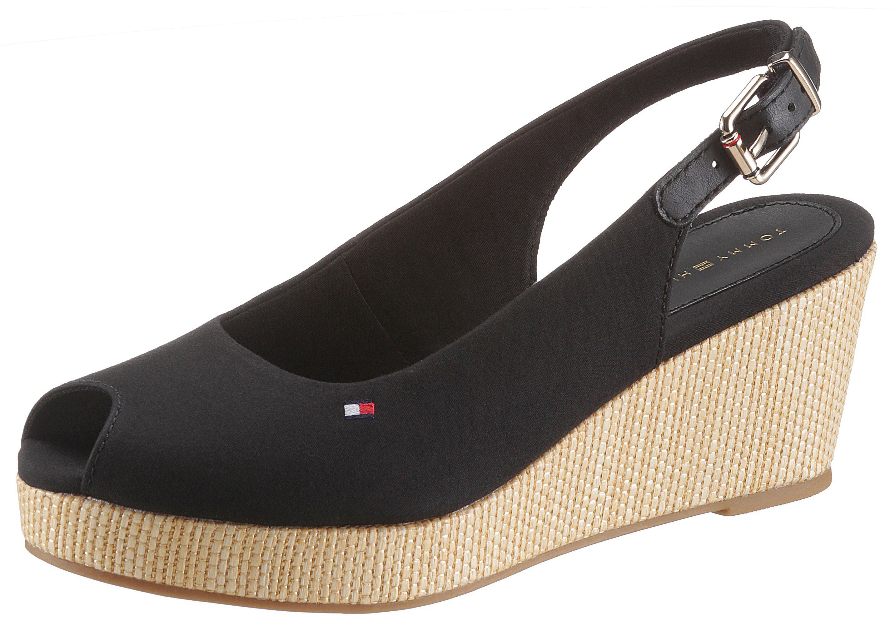 Tommy Hilfiger ICONIC ELBA SLING BACK WEDGE Sandalette, Sommerschuh, Sandale, Keilabsatz, mit Jutebesatz