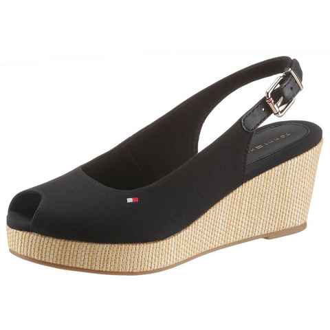 Tommy Hilfiger ICONIC ELBA SLING BACK WEDGE Sandalette, Sommerschuh, Sandale, Keilabsatz, mit Jutebesatz