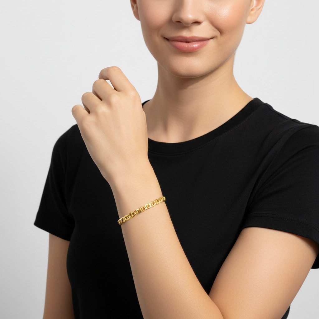 Tony Fein Armband Stegpanzerarmband 4,5 mm 585er Vergoldet Hochglanzpoliert