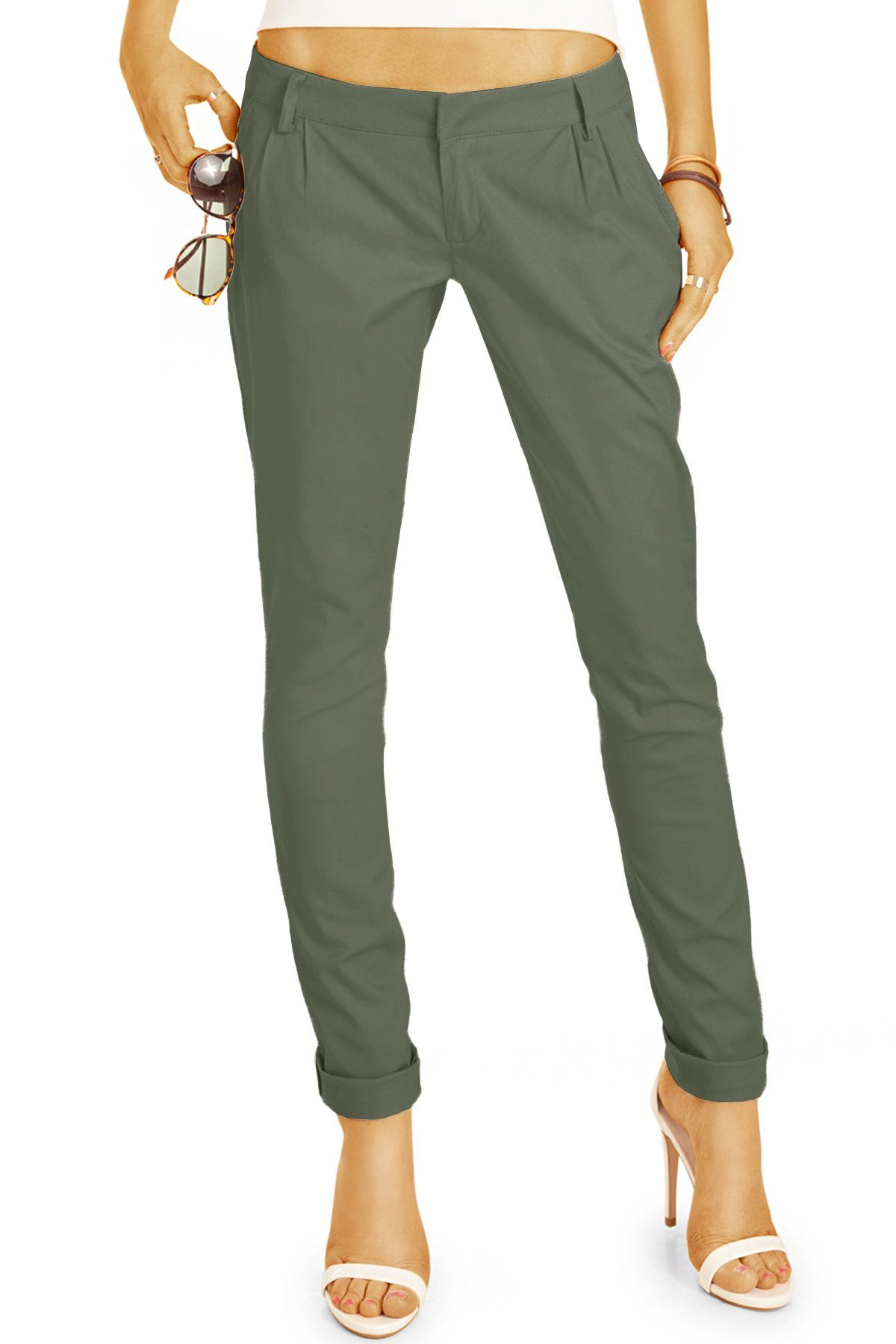 be styled Chinohose BE STYLED Chinos - Tapered Stoffhose, Hüfthose mit Stretch - Damen - h20a khaki