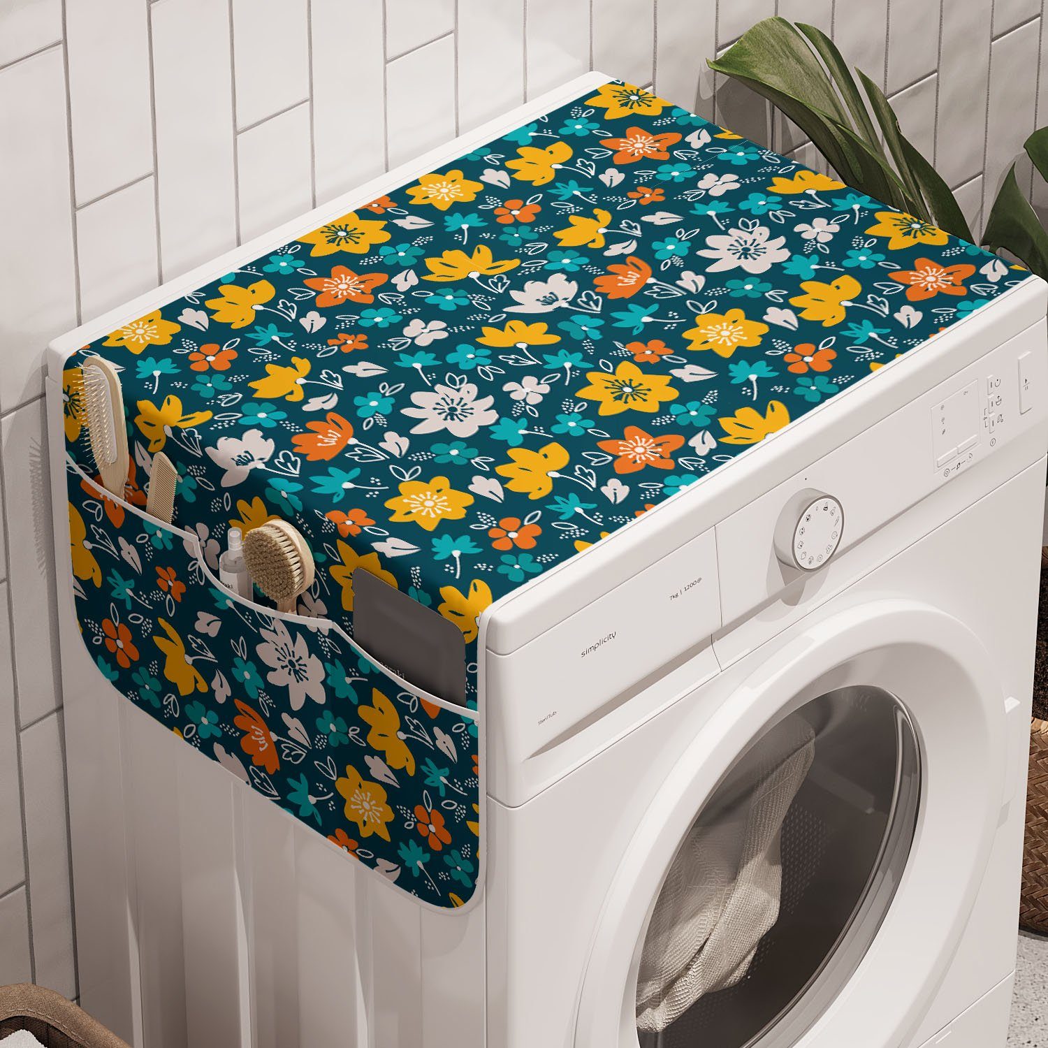 Abakuhaus Badorganizer Anti-Rutsch-Stoffabdeckung für Waschmaschine Garten-Kunst Trockner, Blätter und und Blumen Frühling