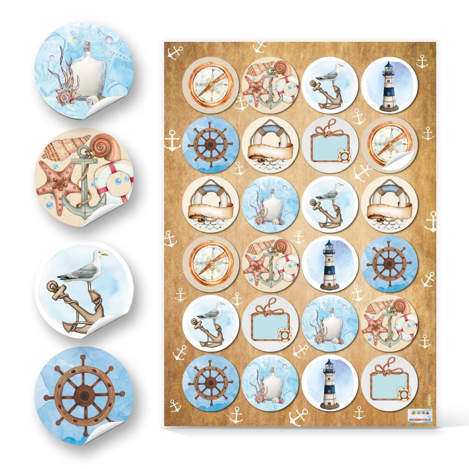 Logbuch-Verlag Aufkleber Maritime Aufkleber zum Beschriften blau braun 4 cm 1 Bogen / 24