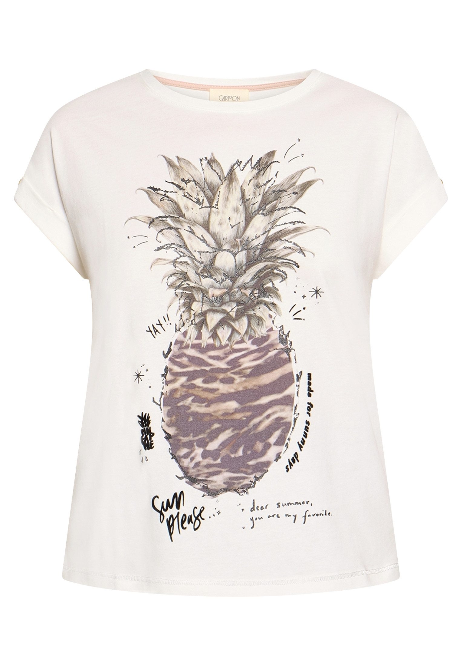 Cartoon Kurzarmshirt Damen mit Ärmelaufschlag (1-tlg)