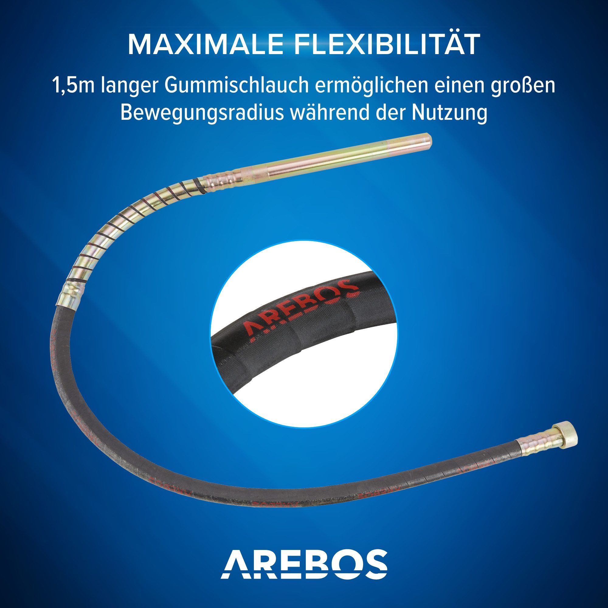 Arebos Betonmischer Betonrüttler, Verschiedene Wattstärken & Schlauchlängen, (Betonrüttler), Taste für den Dauerbetrieb – Bild 3 von 5