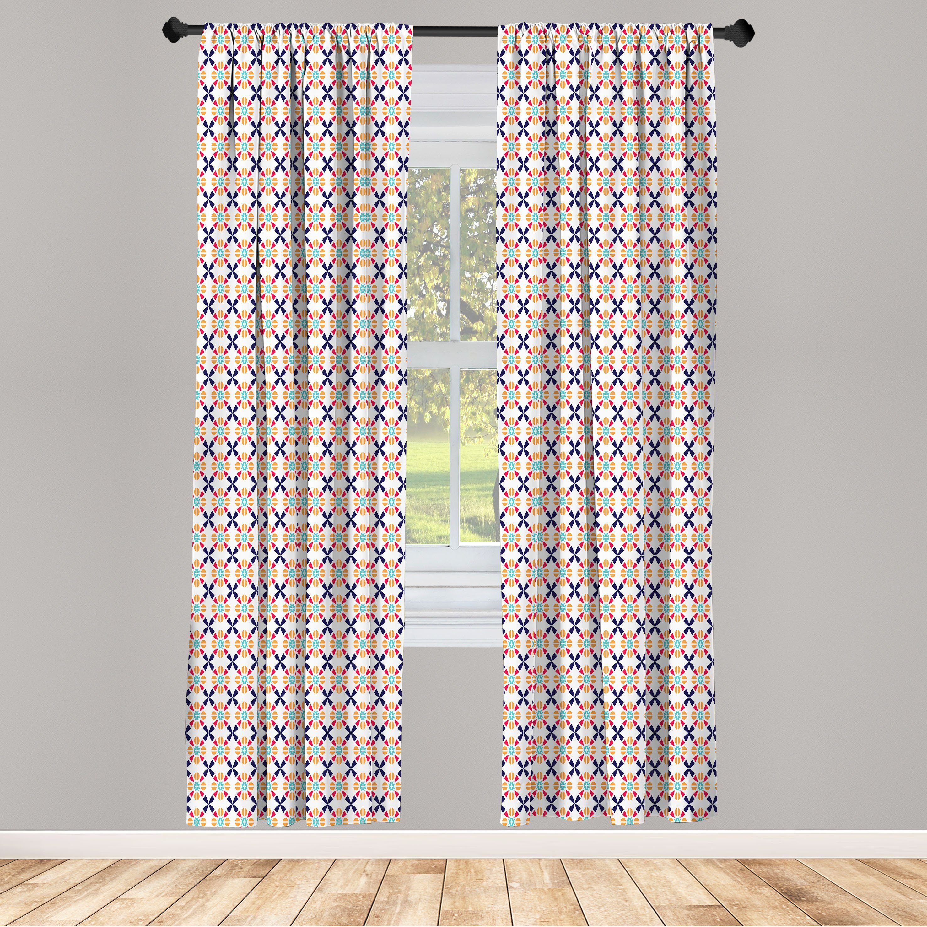 Gardine Vorhang für Wohnzimmer Schlafzimmer Dekor, Abakuhaus, Microfaser, geometrisch Weinlese-Mosaik-Art