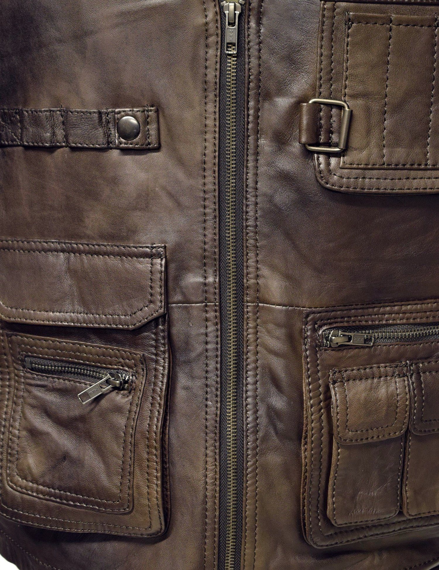Zimmert Leather Lederweste Nilo Cognac, praktische Braun, Fronttaschen, Schwarz