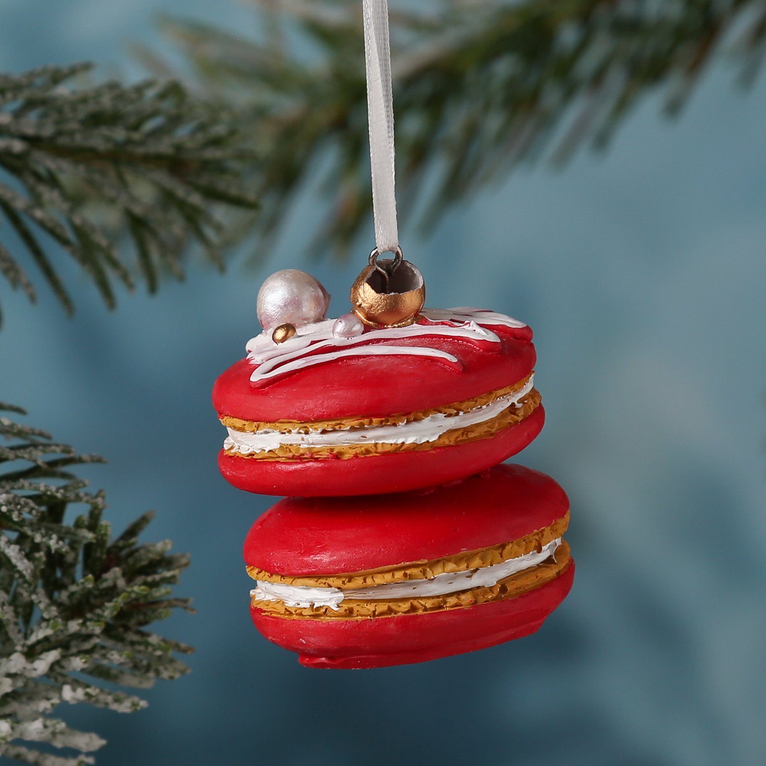 rot MARELIDA Weihnachtsbaumschmuck H: Macaron Baumhänger Christbaumschmuck Keks 6,5cm